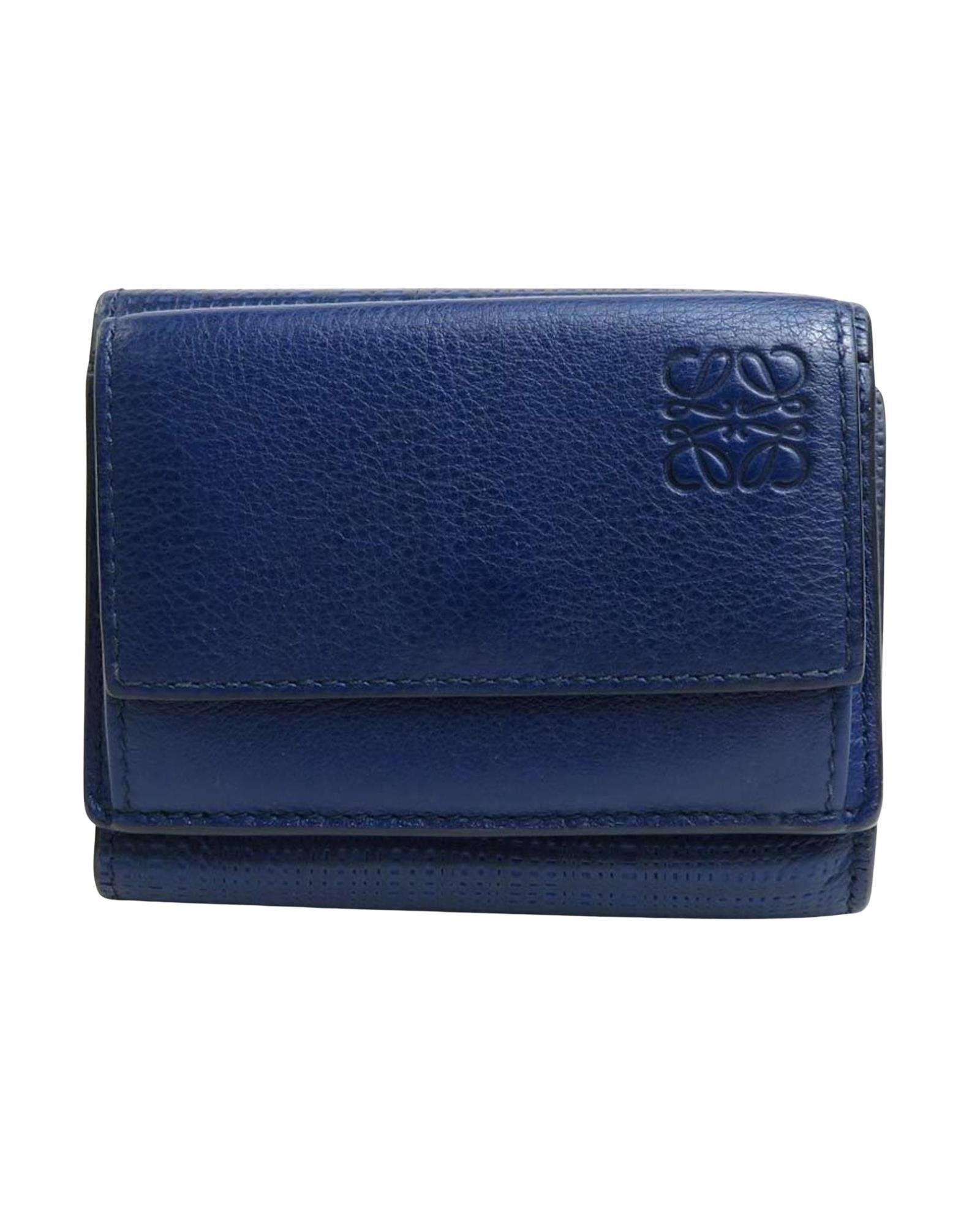 image of Versatile Tri-Fold Leather Wallet By Loewe in Blue, Women's