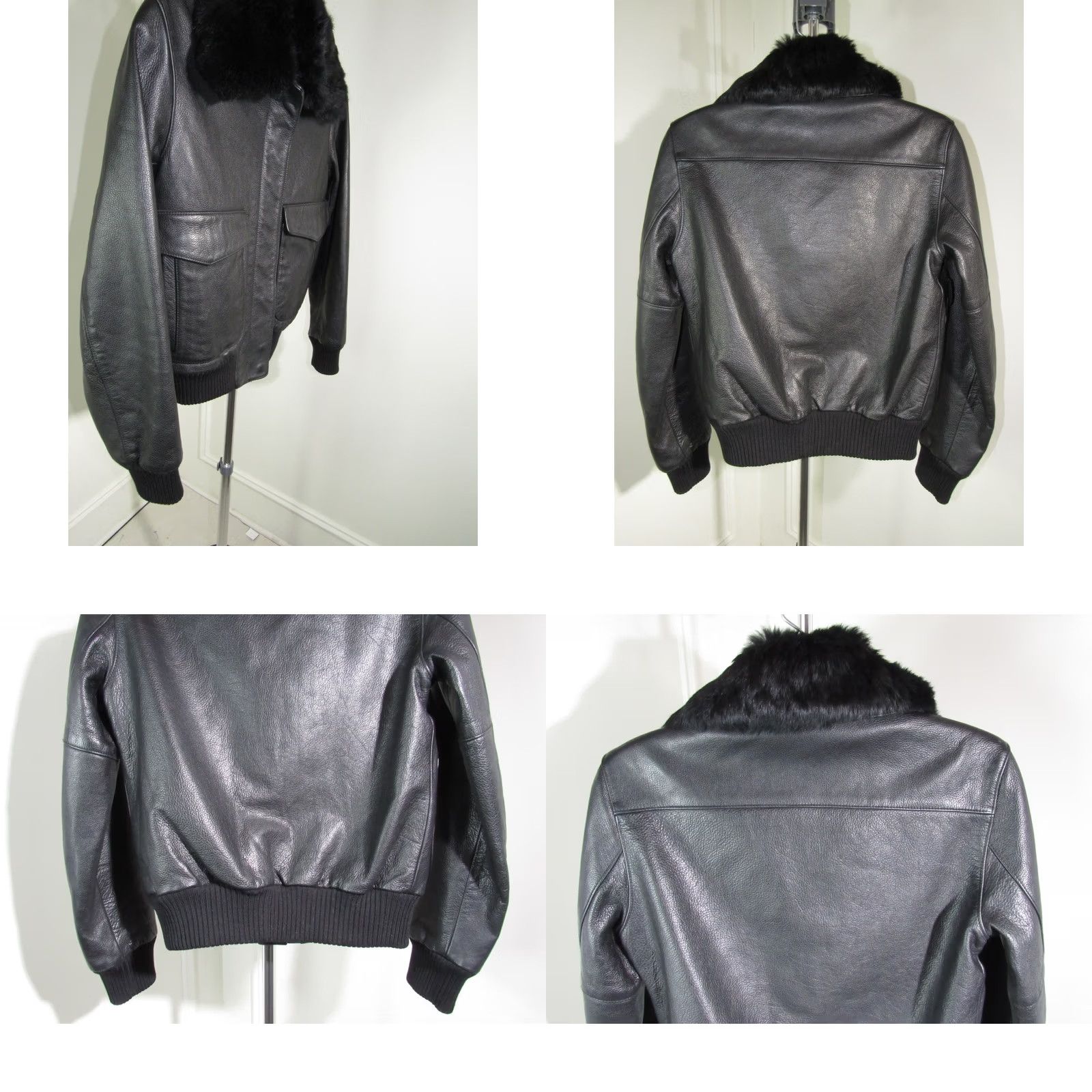 Theory THEORY Leather Bomber Jacket Black Pebbled with Rabbit Fur Collar Size Ppp? (PP) Womens Short Sleeve Zip Size ONE SIZE - 8 Thumbnail