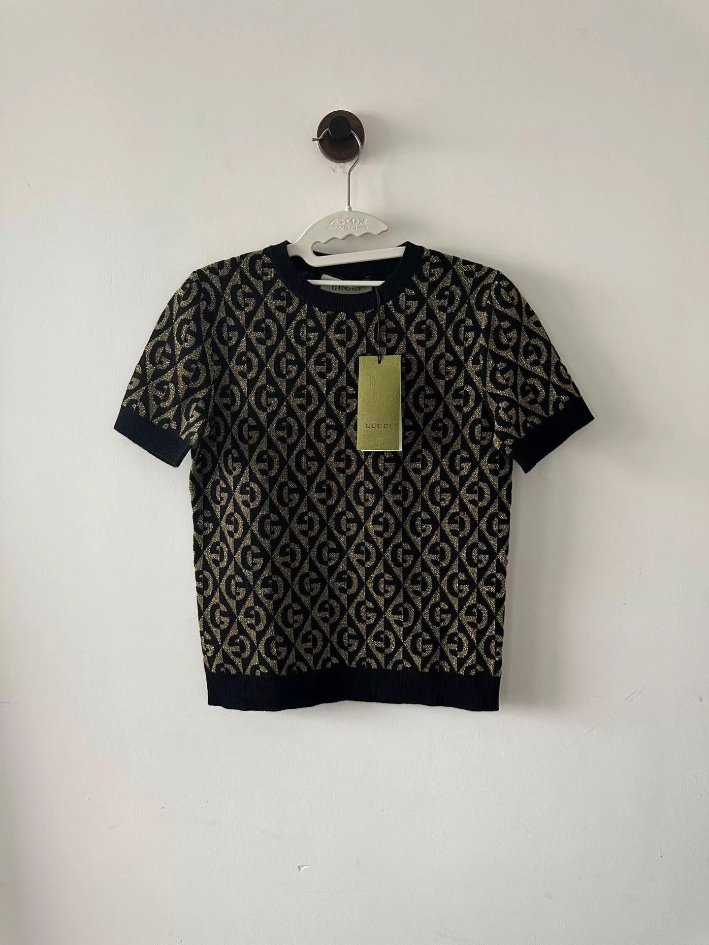 Gucci Gucci Black Gold Allover Print Knit Short Sleeve XS Size XXS / US 00 / IT 34 - 1 Thumbnail