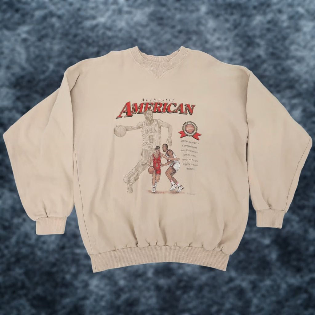 Vintage San Segal Sweatshirt Mens Medium Beige Dream Team Usa Basketball Crewneck Pullover, Men's