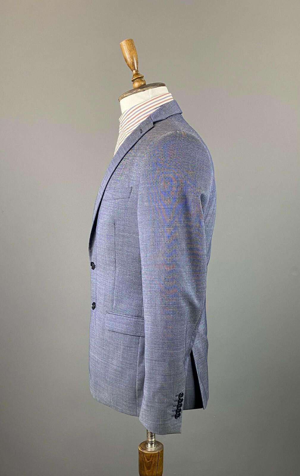 Paoloni Men Paoloni Blue Wool Two Button Sport Coat Balzer Size 50 Size 40R - 4 Thumbnail