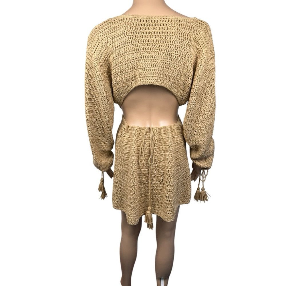 Other New FORE Cut-Out Crochet Beige Mini Dress Size M Size M / US 6-8 / IT 42-44 - 6 Thumbnail