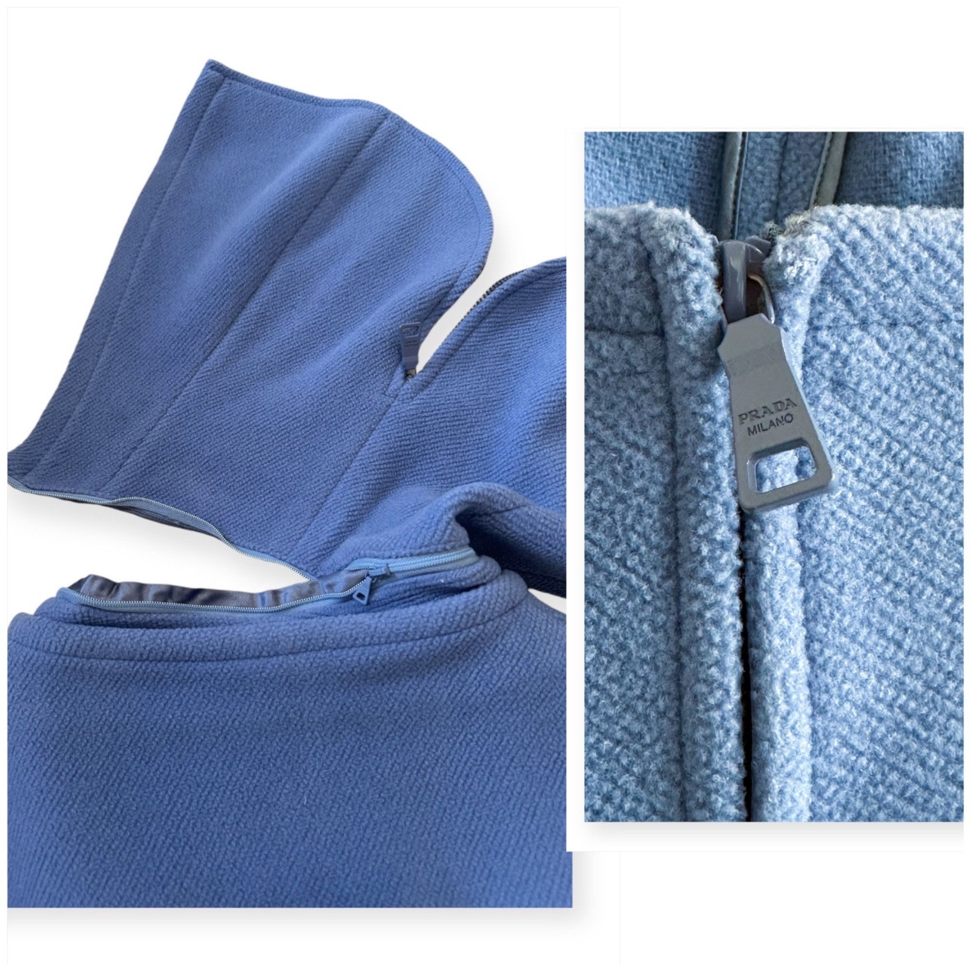 Prada Prada Blue Wool Double Breasted Coat, Size 46 Italy, Hooded Size L / US 10 / IT 46 - 14 Thumbnail