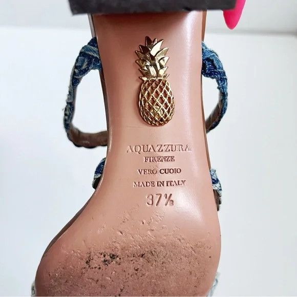 Aquazzura Aquazurra | Tyra Denim Woven Heels Size US 7.5 / IT 37.5 - 7 Thumbnail