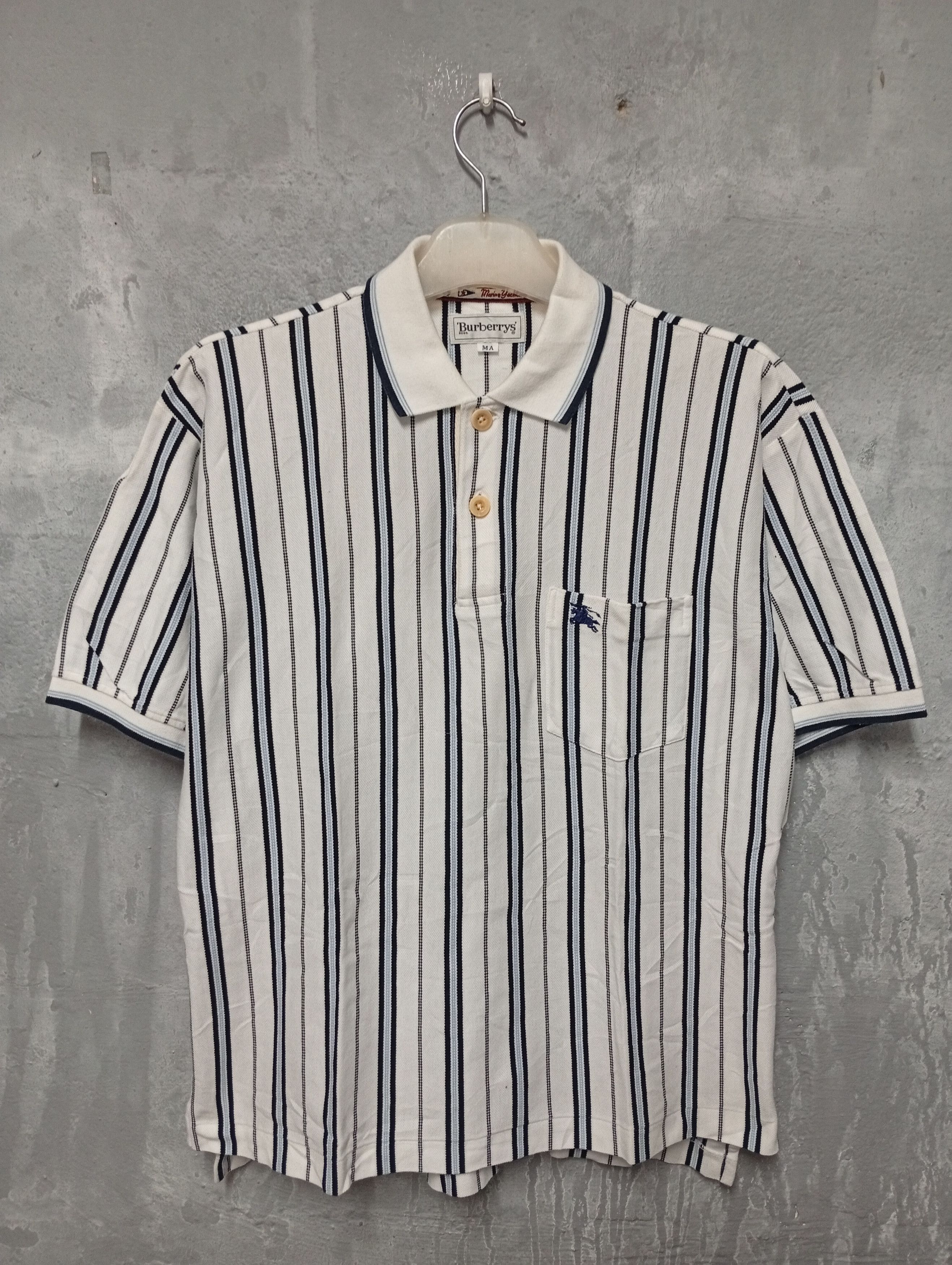 Burberry Vintage 90s Polo Tshirt Burberry Stripe Size US M / EU 48-50 / 2 - 1 Thumbnail