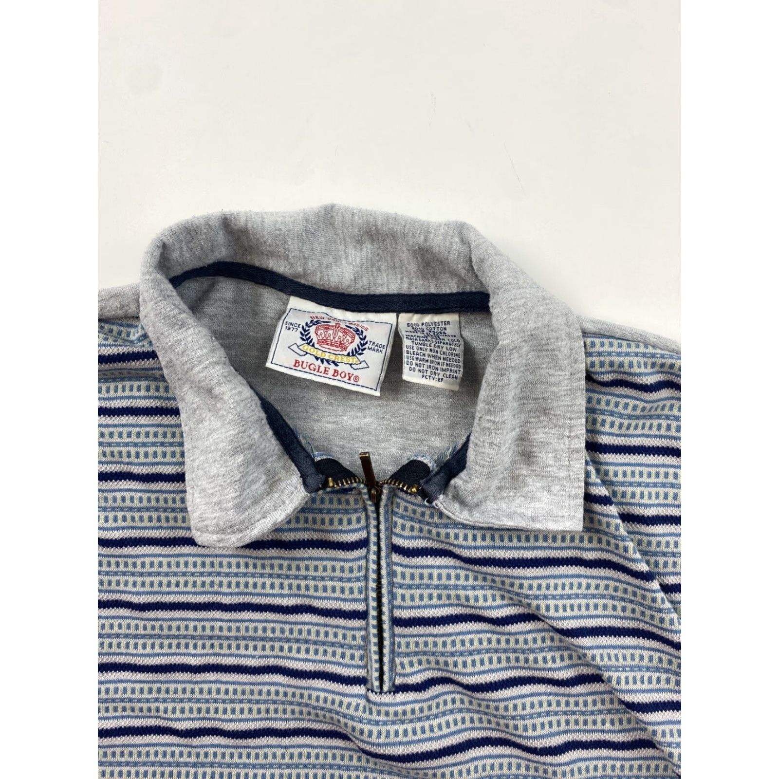 Bugle Boy VINTAGE Bugle Boy Polo Shirt Mens Large 1/4 Zip Short Sleeve Blue Cotton Zipper USA Shirt Mens Regular Fit Size US L / EU 52-54 / 3 - 2 Thumbnail
