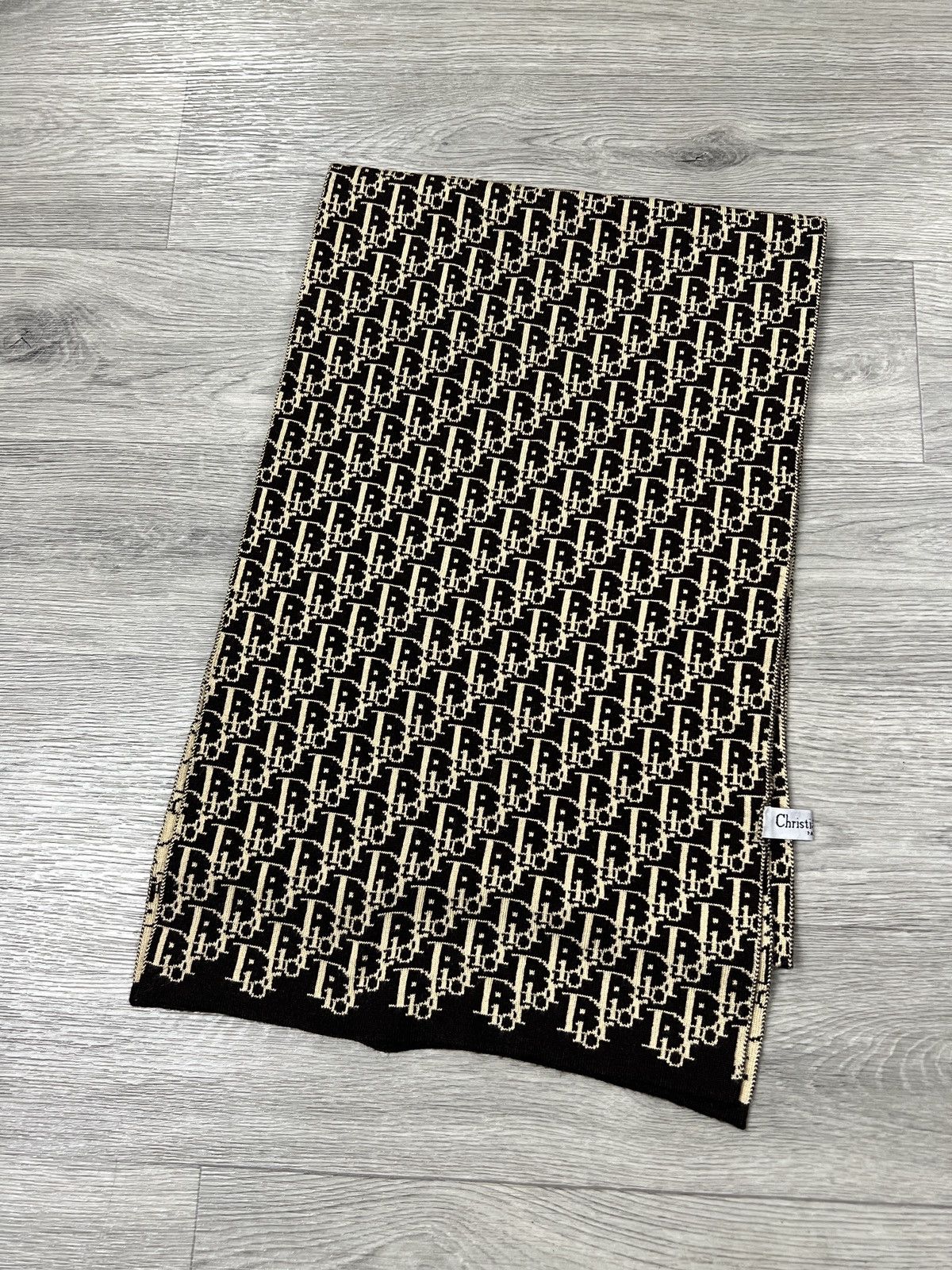 Dior Christian Dior Vintage Oblique Monogram Scarf Black Beige Size ONE SIZE - 5 Thumbnail