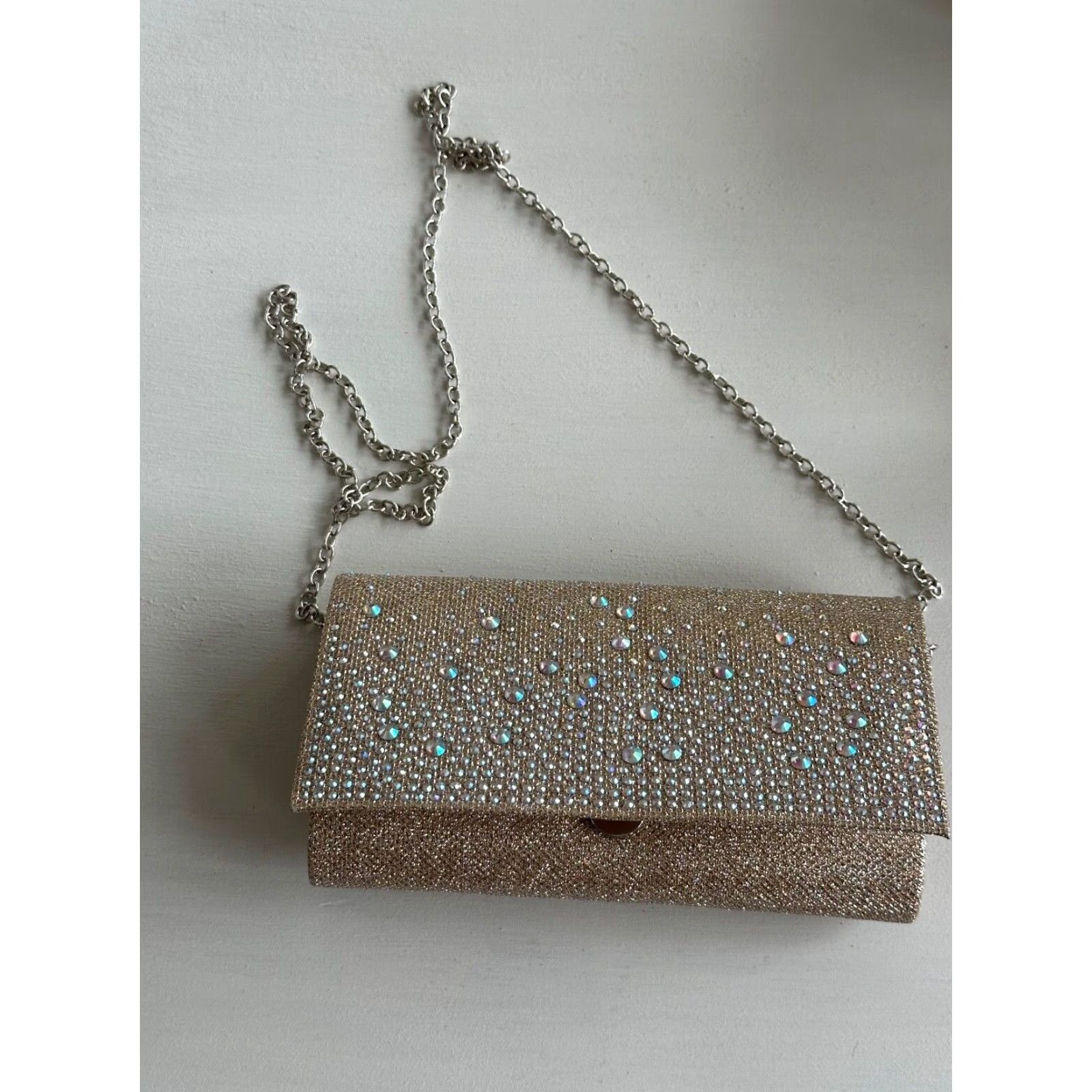 Jessica McClintock Jessica McClintock Clutch Crossbody Purse Sparkle Stones Champagne Gold Rose Lipin? Size ONE SIZE - 4 Thumbnail