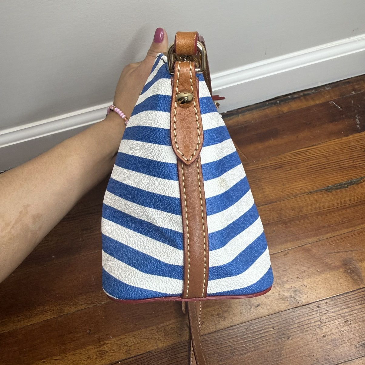 Dooney & Bourke Dooney & Bourke Blue and White Striped Crossbody with Brown Size ONE SIZE - 3 Thumbnail
