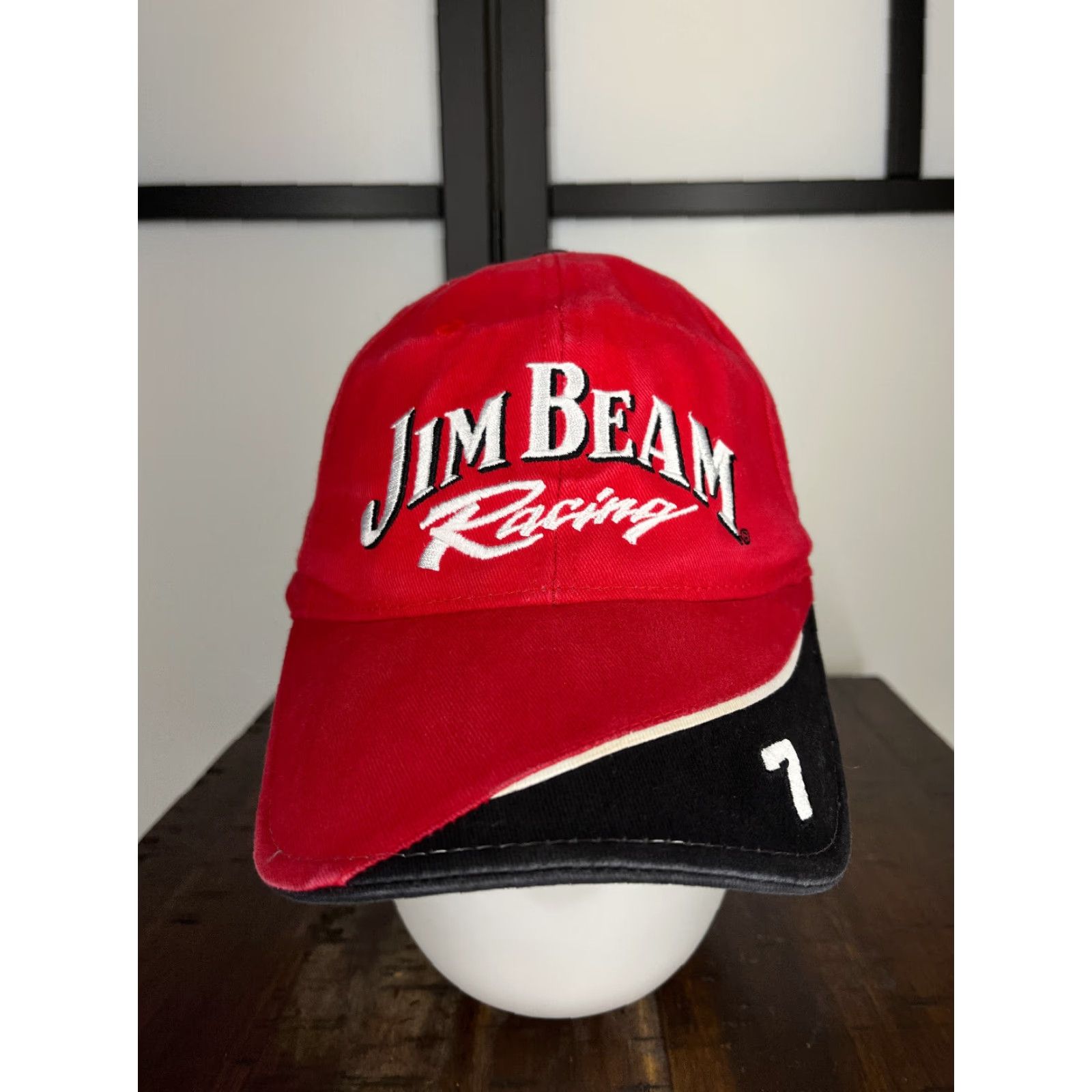 Vintage Jim Beam Racing Hat Cap Strap Back One Size Adult Red Cotton Twill Logo Motorsports Racing Adjustable Baseball Cap Mens Size ONE SIZE - 2 Thumbnail