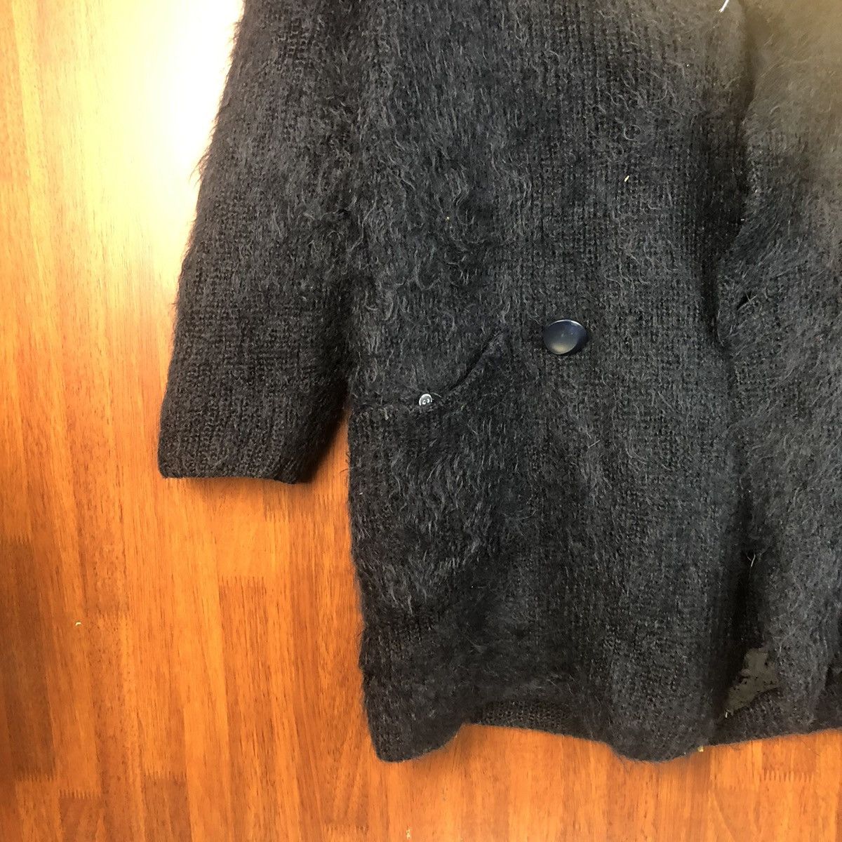 Vintage Blanct Dark Blue Shag Shaggy Fur Mohair Cardigan #7408 Size US XL / EU 56 / 4 - 4 Thumbnail