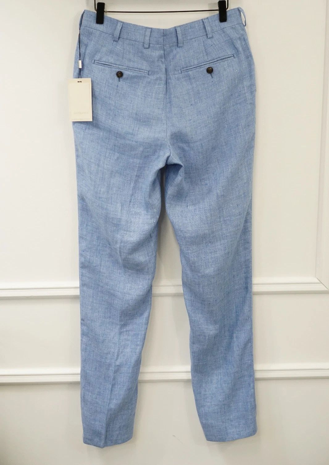 Suitsupply Men Suitsupply Pants 100% Linen Blue Brescia Slim Fit US34 Size 34R - 2 Thumbnail
