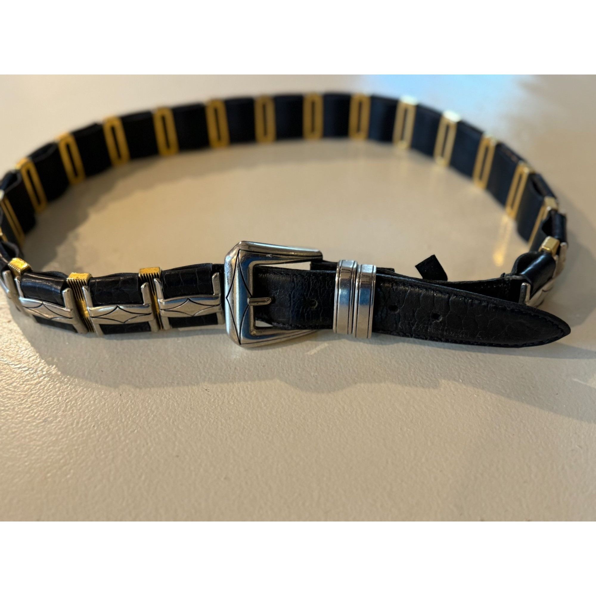 Vintage Nanni Italy Size 36 Stunning Black Leather Belt Size ONE SIZE - 3 Thumbnail