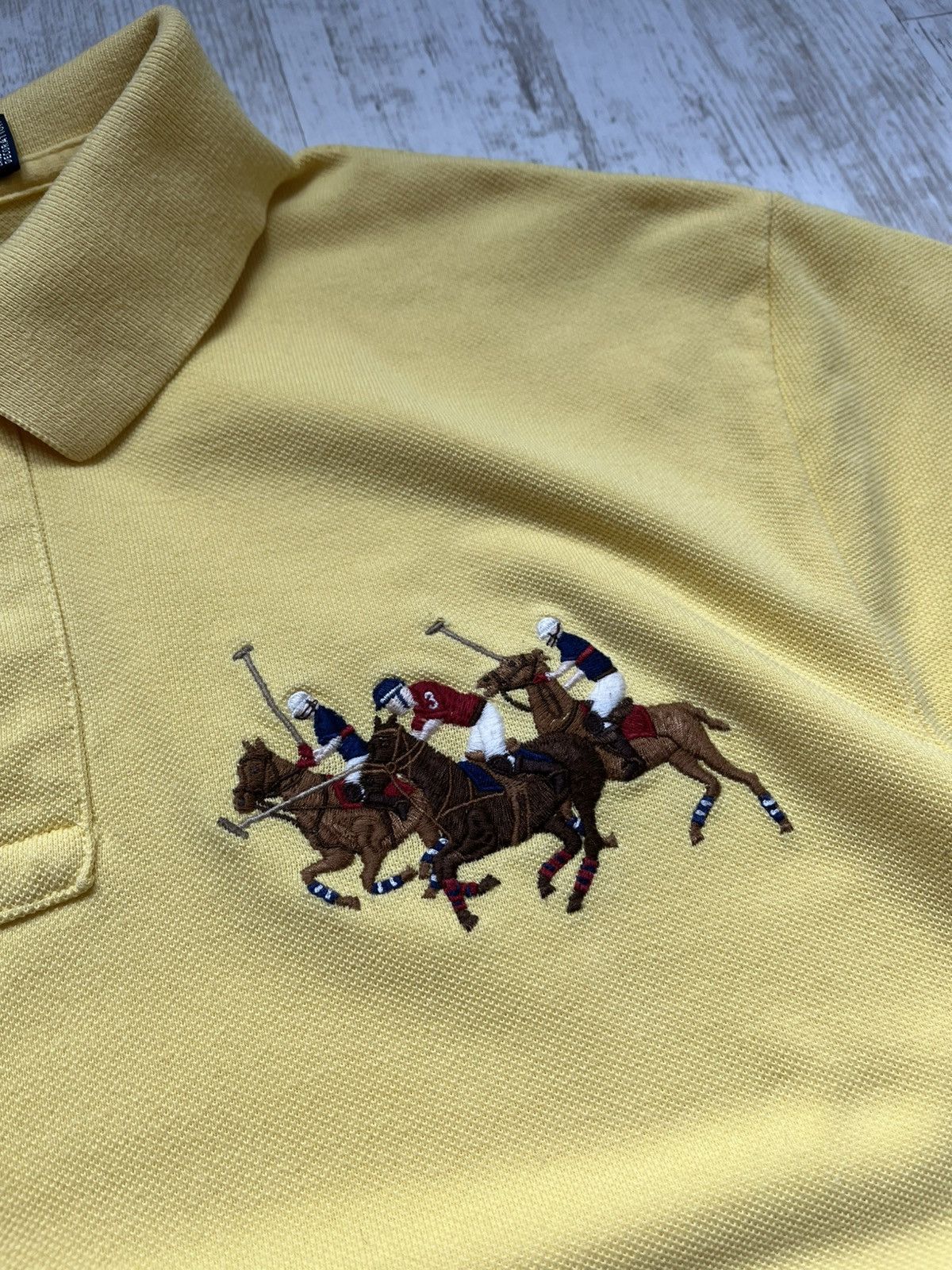 Polo Ralph Lauren × Vintage POLO RL Yellow Triple Pony Embroidered Polo T Shirt Y2K Hype Size US L / EU 52-54 / 3 - 5 Thumbnail