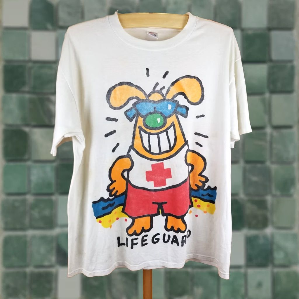 Hanes VINTAGE 90s LIFE GUARD T-SHIRT XLARGE White 2 SIDE PRINT SINGLE STITCH Mens Size US XL / EU 56 / 4 - 1 Thumbnail