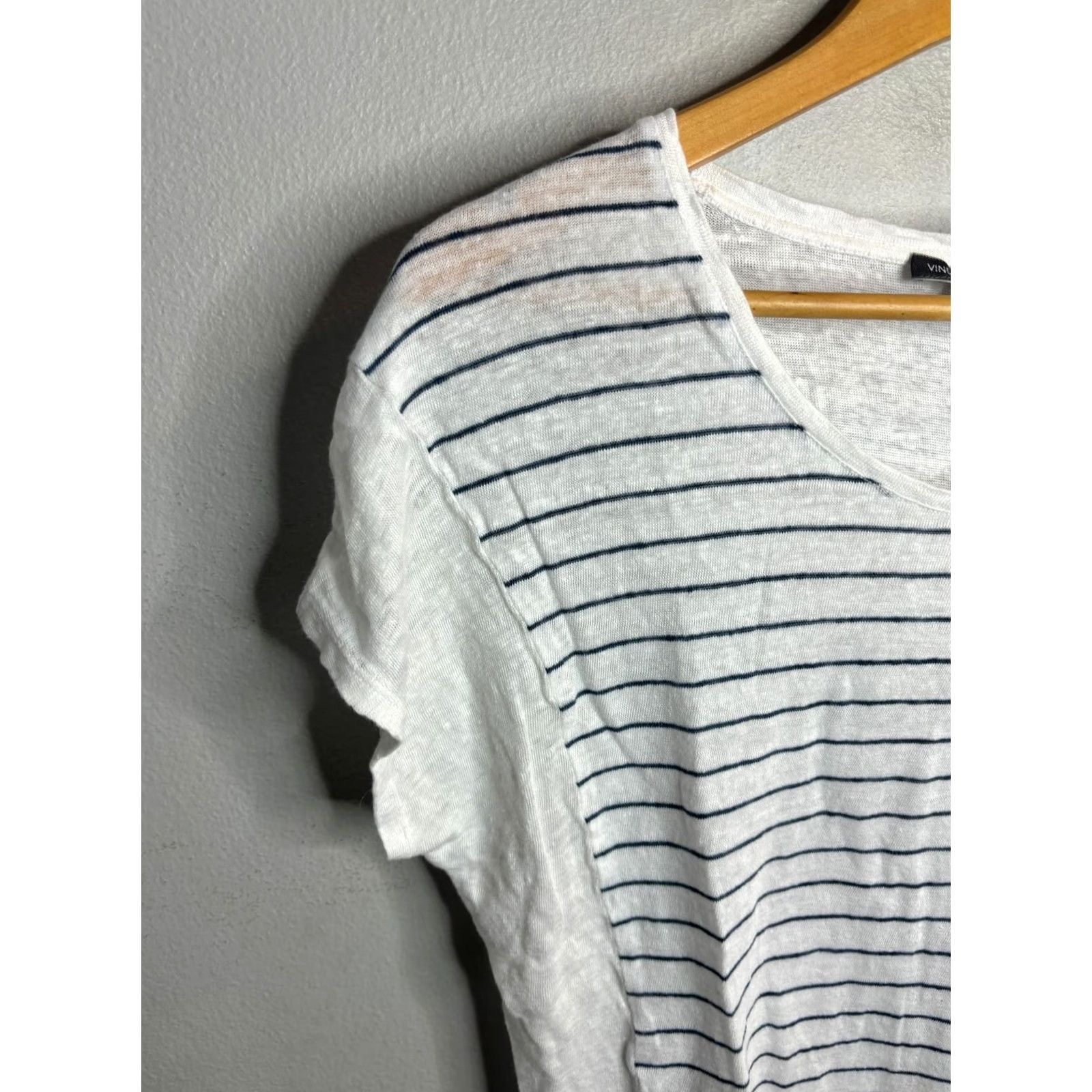 Vince Vince Striped Blouse Top Cotton Round Neck Women's XS White 1981 Size XS / US 0-2 / IT 36-38 - 2 Thumbnail