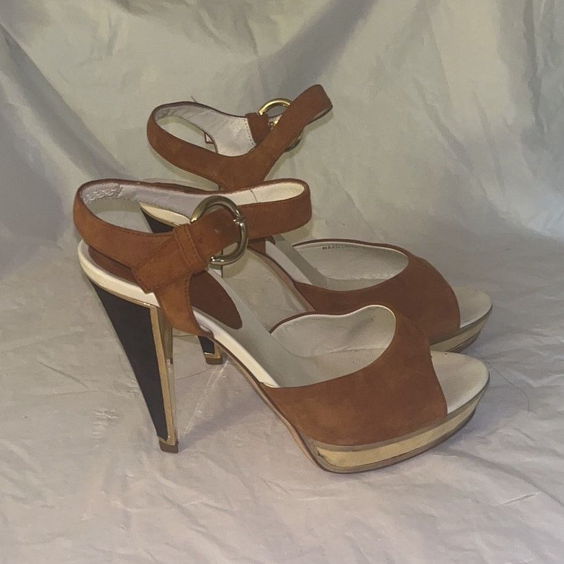Bally Bally Tri Color Suede Pumps Open Toe Sandals SZ: 5 With Box Size US 5 / IT 35 - 11 Thumbnail