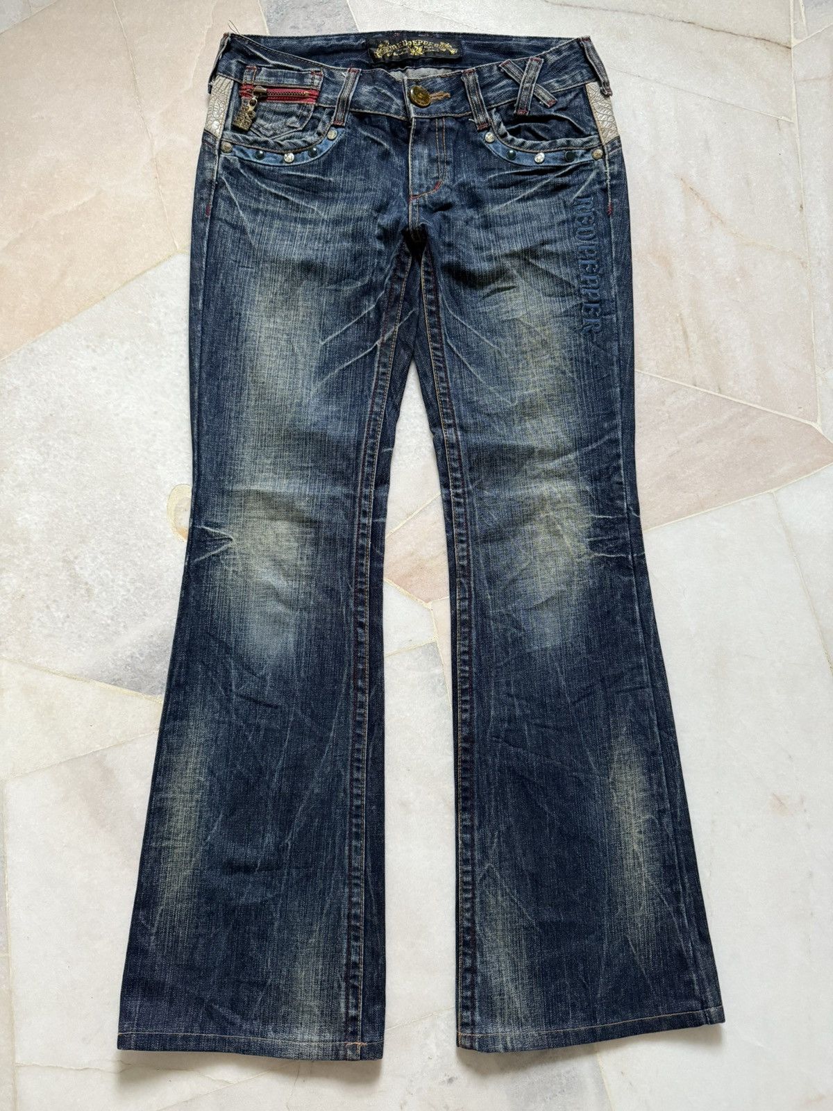 If Six Was Nine 2000s Red peppers Flare pants Size US 29 - 2 Thumbnail