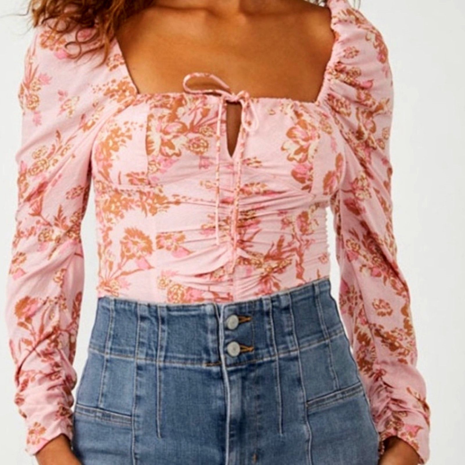 Free People Free People Hilary Floral Printed Low Square Back Top Pink L Size L / US 10 / IT 46 - 2 Thumbnail