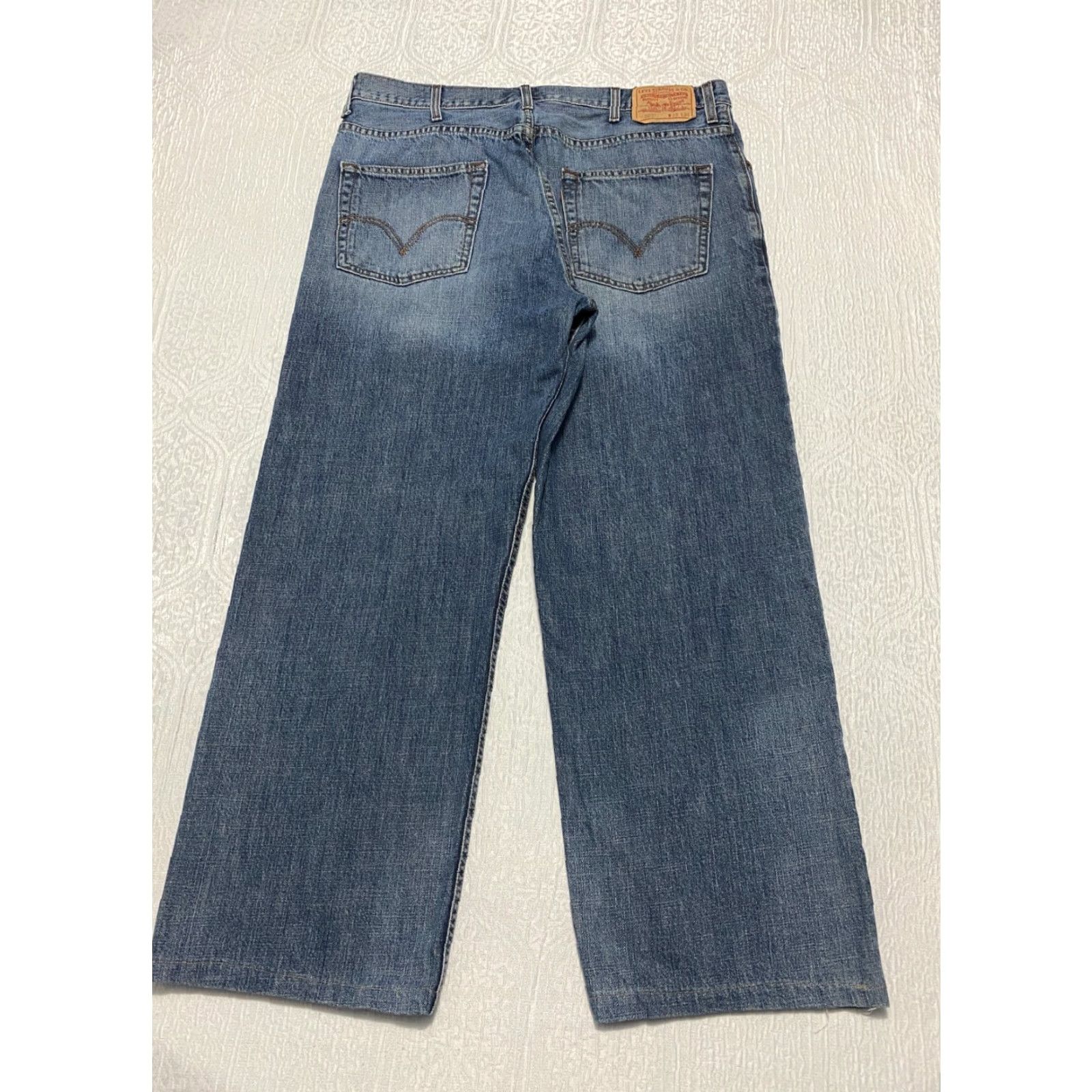 Levi's Levi's 569 Jeans Mens 38x29 Blue Wide-Leg Relaxed 5-Pocket Denim Cotton Button Zip Hemmed Whiskers Size US 38 / EU 54 - 2 Thumbnail