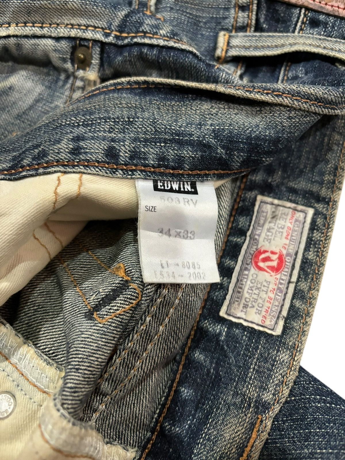 Edwin × Japanese Brand 90s Vtg Edwin 503RV Distressed Faded Straight Cut Jeans Size US 36 / EU 52 - 10 Thumbnail