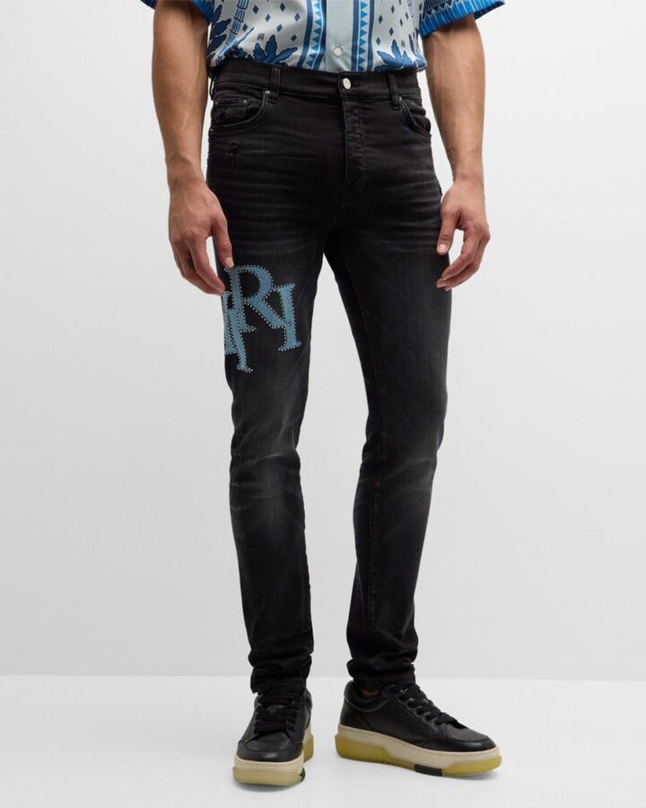Amiri o1s1wg110525 Crystal Staggered Logo Jeans in Black Size US 38 / EU 54 - 4 Thumbnail