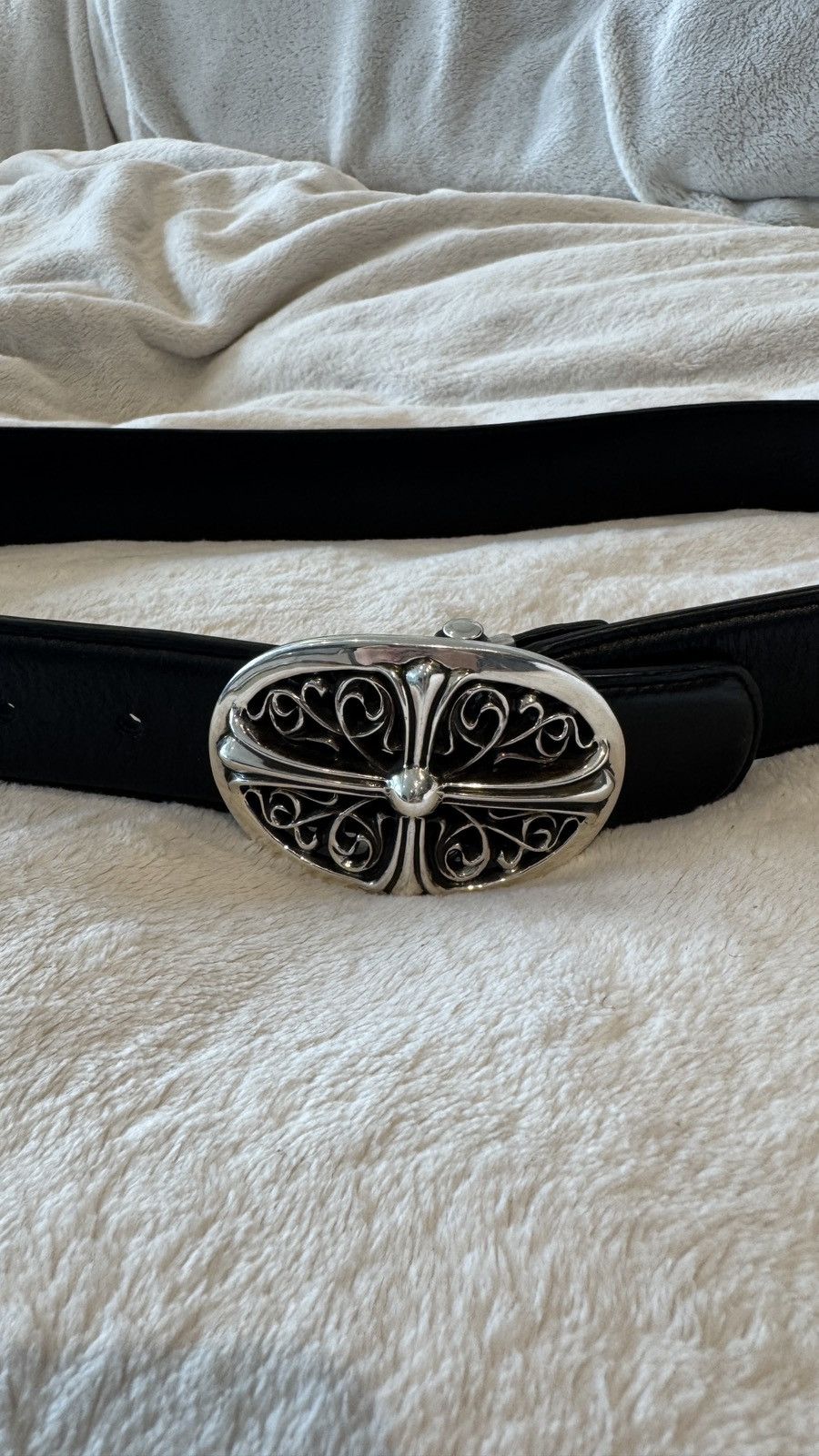 Chrome Hearts Chrome Hearts Silver Oval Keeper Buckle + Leather Belt Size 32 - 11 Thumbnail