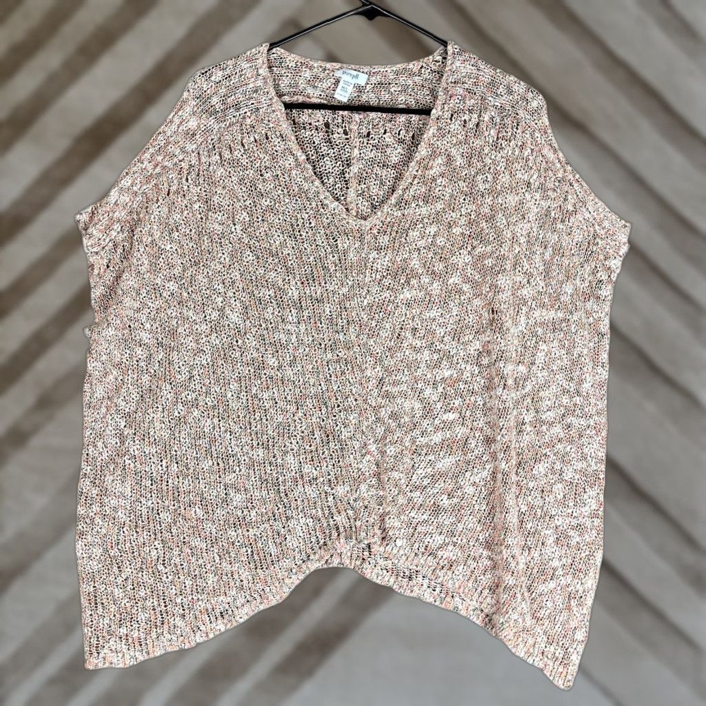 J. Jill Pure Jill Women's Sweater Multicolor Petite Loose-Fit V-Neck Cotton Blend M/L P Pullover Knit Short Sleeve Fall Winter Spring Casual Workwear Mens/N/A Size M / US 6-8 / IT 42-44 - 1 Thumbnail