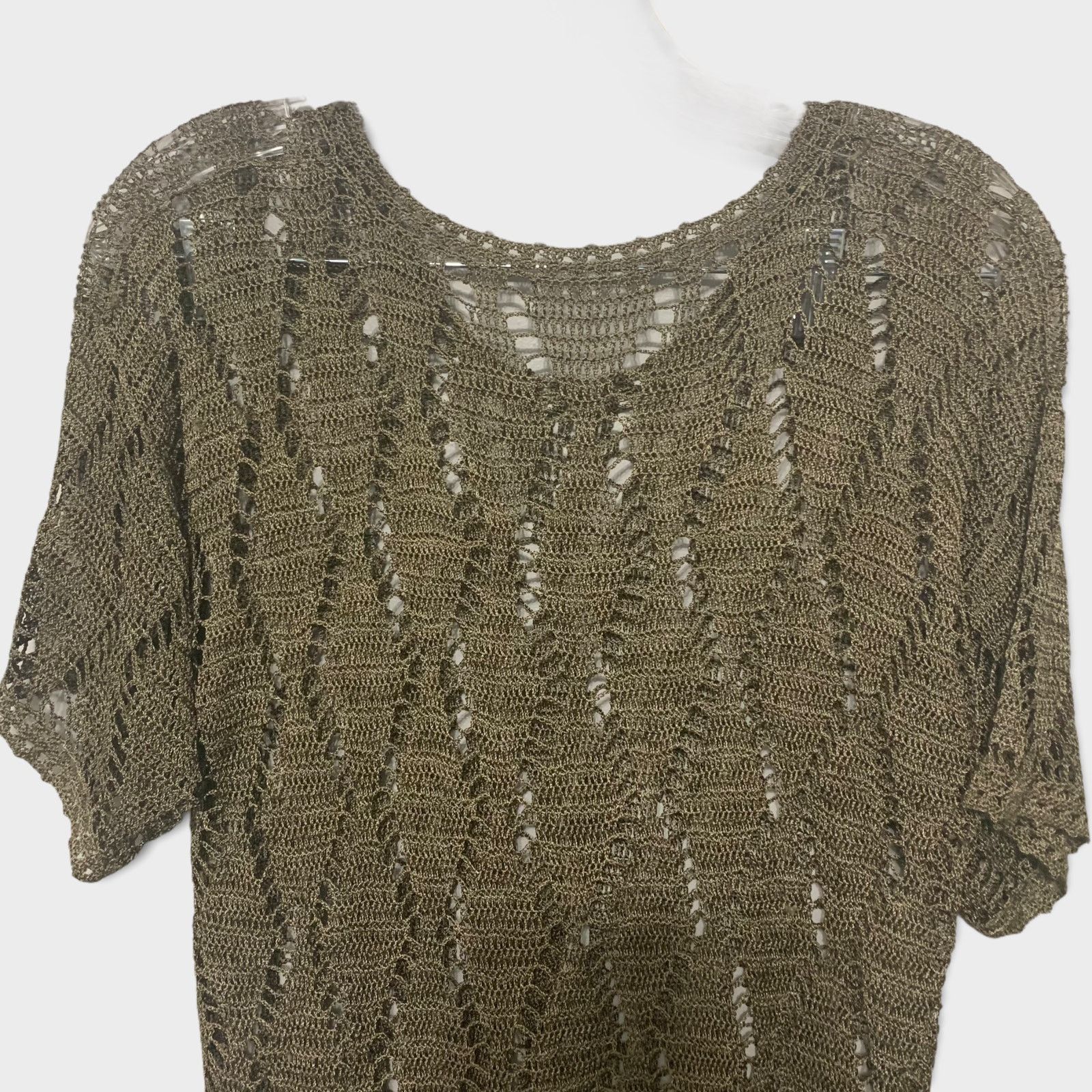 Other Boho Olive Green Crocheted Cover Up Large Tunic Top Pullover Size L / US 10 / IT 46 - 5 Thumbnail