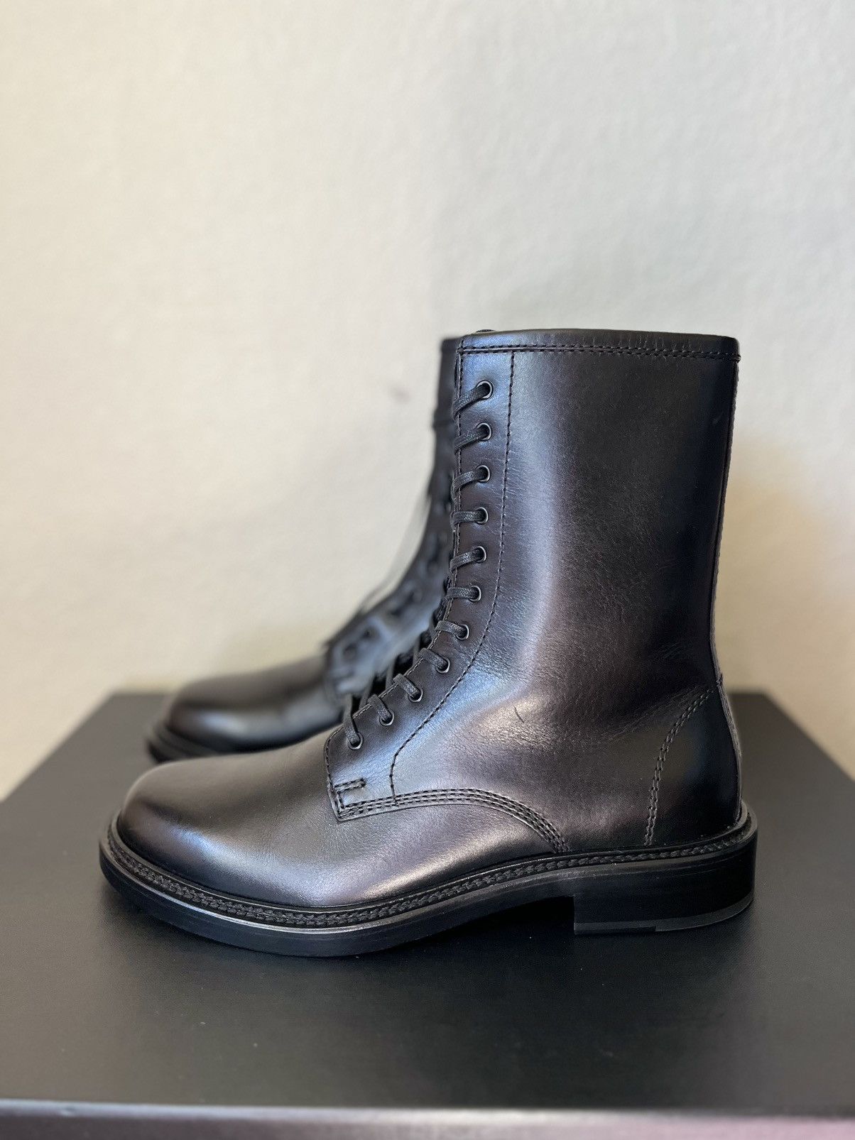 image of Saint Laurent Paris Black Leather Timothy Combat Military Ranger Boots, Men's (Size 8)