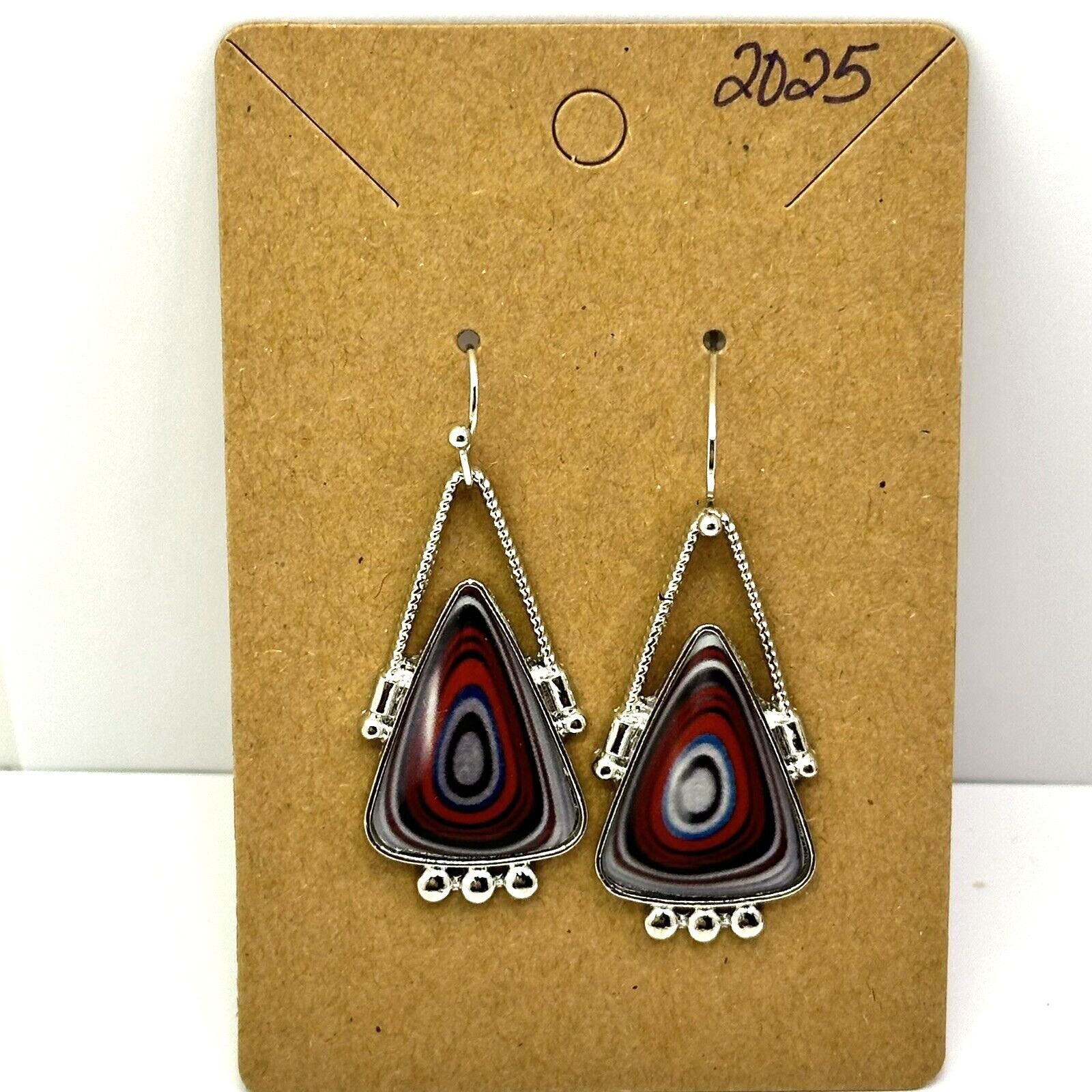 The Unbranded Brand Triangle Spiral Synthetic Gems Dangle Silver Tone Earrings Size ONE SIZE - 6 Thumbnail