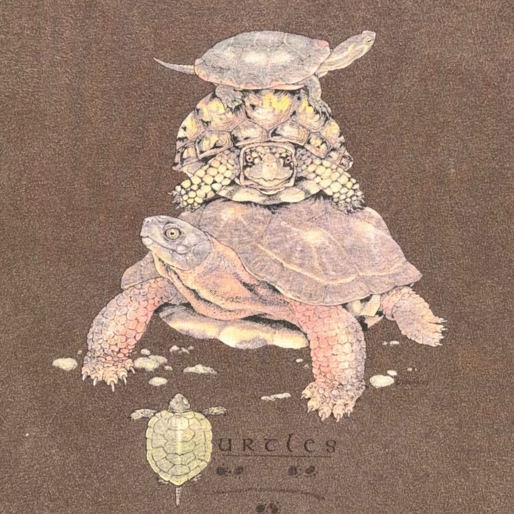 Gildan VINTAGE Turtles Shirt Adult LARGE Brown Nature Wildlife Reptile Art Y2K Size US L / EU 52-54 / 3 - 2 Thumbnail