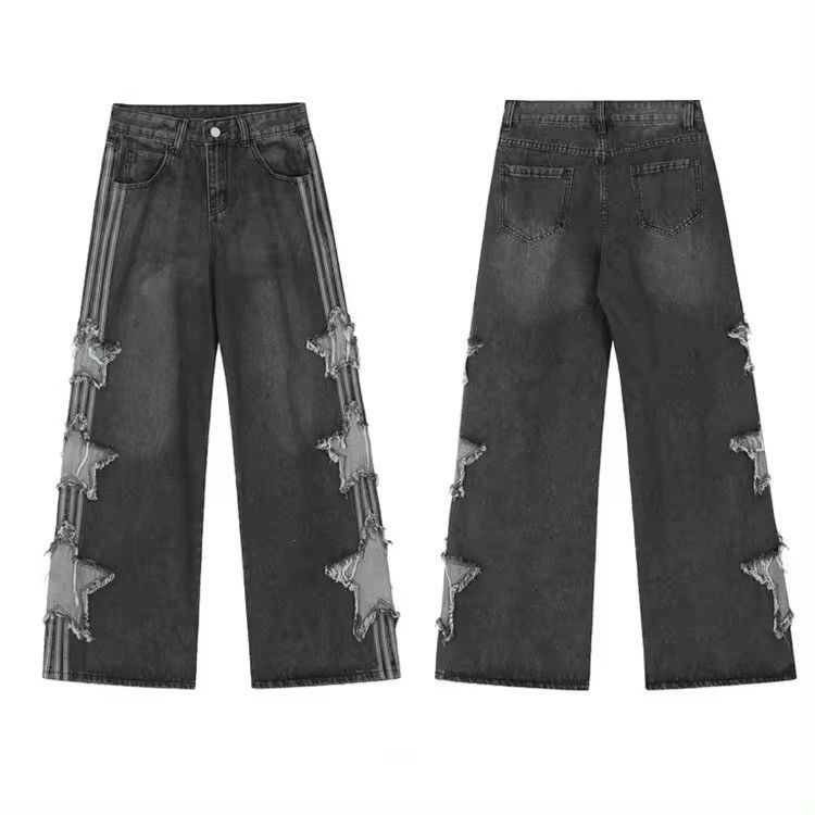 Japanese Brand × Jean Star Patch Embroidery Baggy Stacked Jeans Size US 33 - 5 Thumbnail