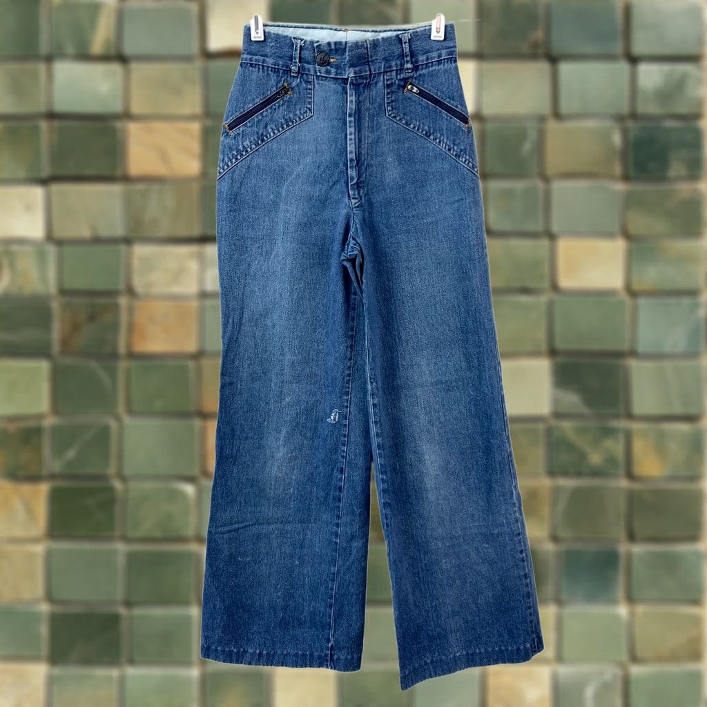 Vintage VINTAGE H.I.S Jeans Women Wide-Leg Denim Zipper Pockets 25in waist Distressed 70s Retro Blue Women Mens Girls Size 26" / US 2 / IT 38 - 1 Thumbnail