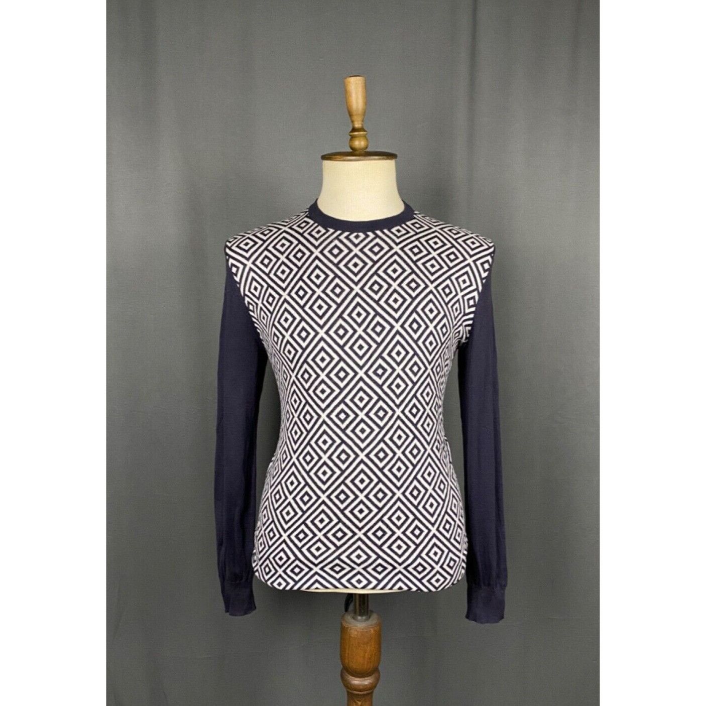Kiton Kiton Geometric Pattern Men's Blue White Crewneck Size M Size US M / EU 48-50 / 2 - 1 Thumbnail