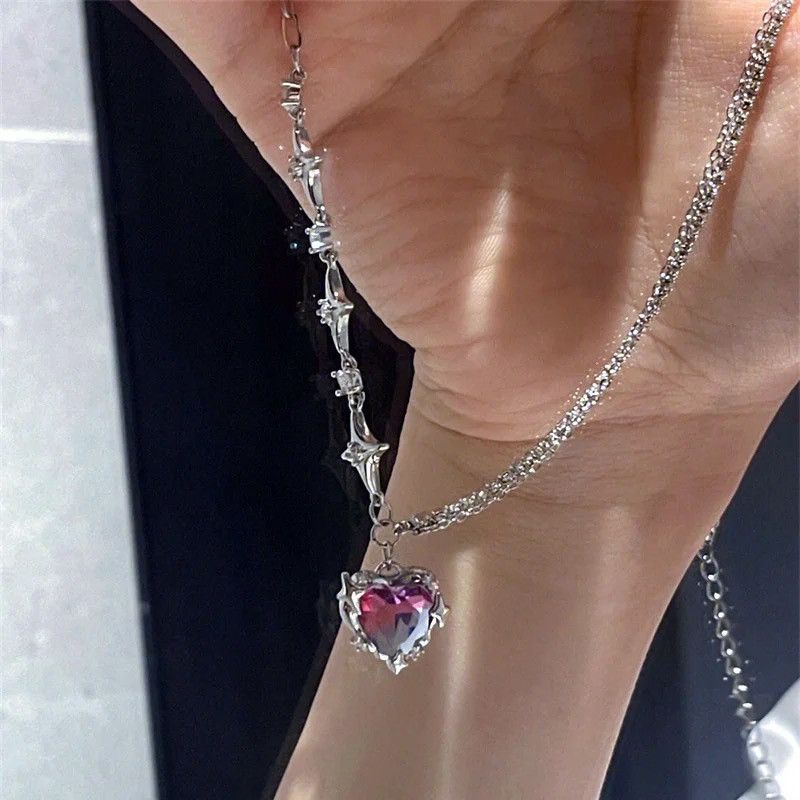 Jewelry Purple Peach Heart Pendant Clavicle Necklace Size ONE SIZE - 3 Thumbnail