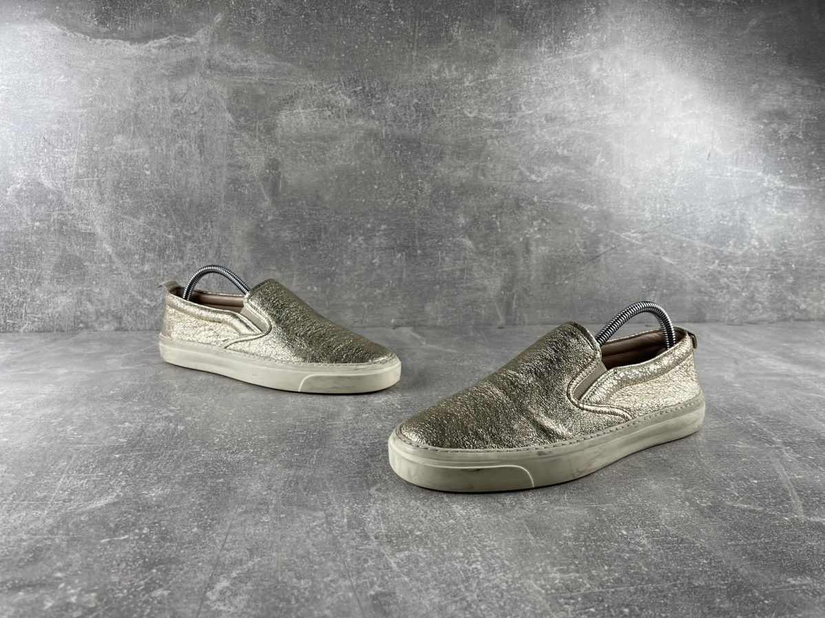 Gucci Gucci Metallic Gold Textured Leather Slip On Sneakers Size US 8 / IT 38 - 4 Thumbnail