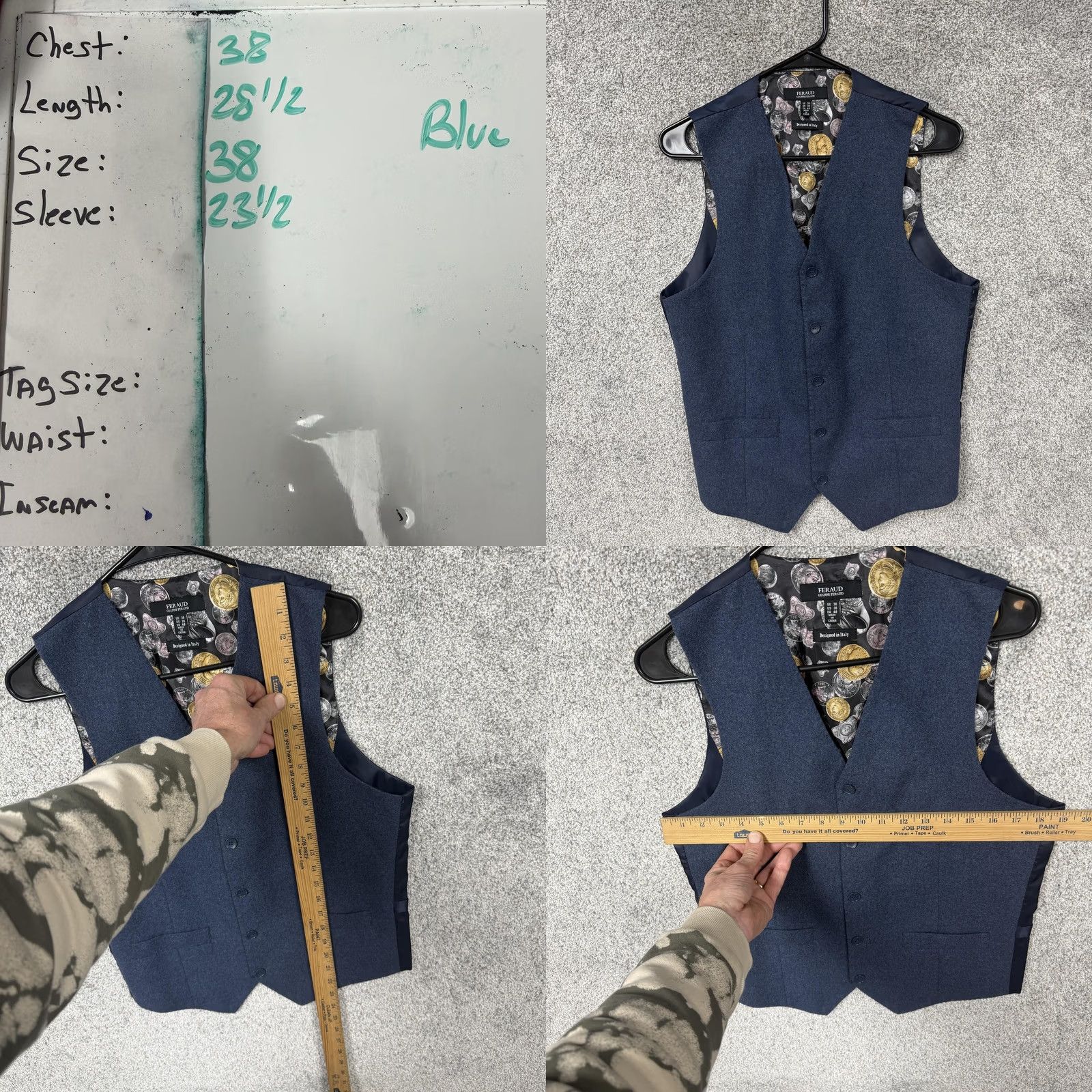 Gianni Feraud VINTAGE Gianni Feraud 2 Piece Suit Blue Tweed Blazer Vest Coin Lining Formal Y2K Prom Jacket & Waistcoat Mens 38 Regular 2 Piece Suit Size 38R - 9 Thumbnail