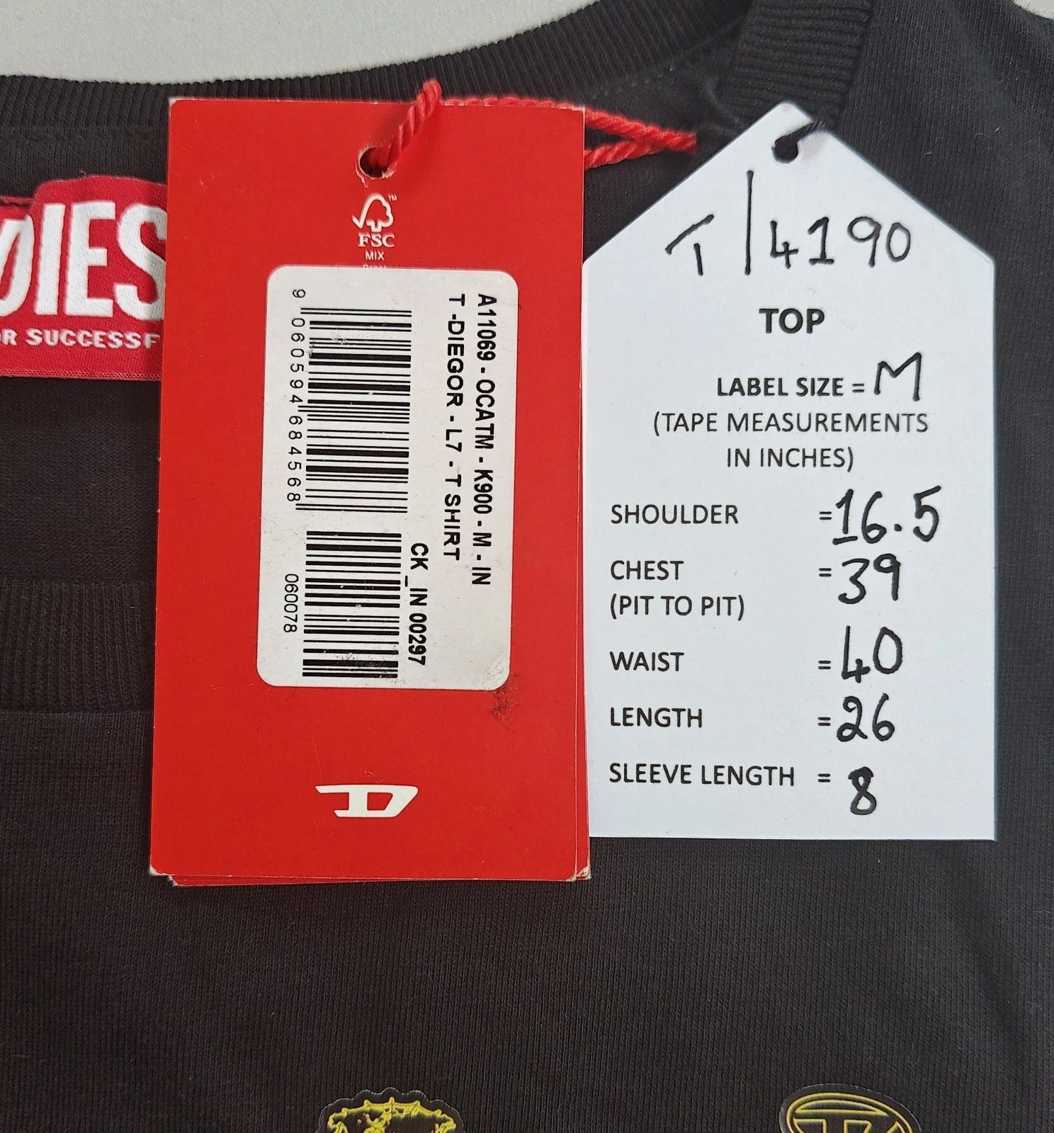 Diesel DIESEL Black T-shirt with DSL 78 Denim print T 4190 Size US M / EU 48-50 / 2 - 5 Thumbnail