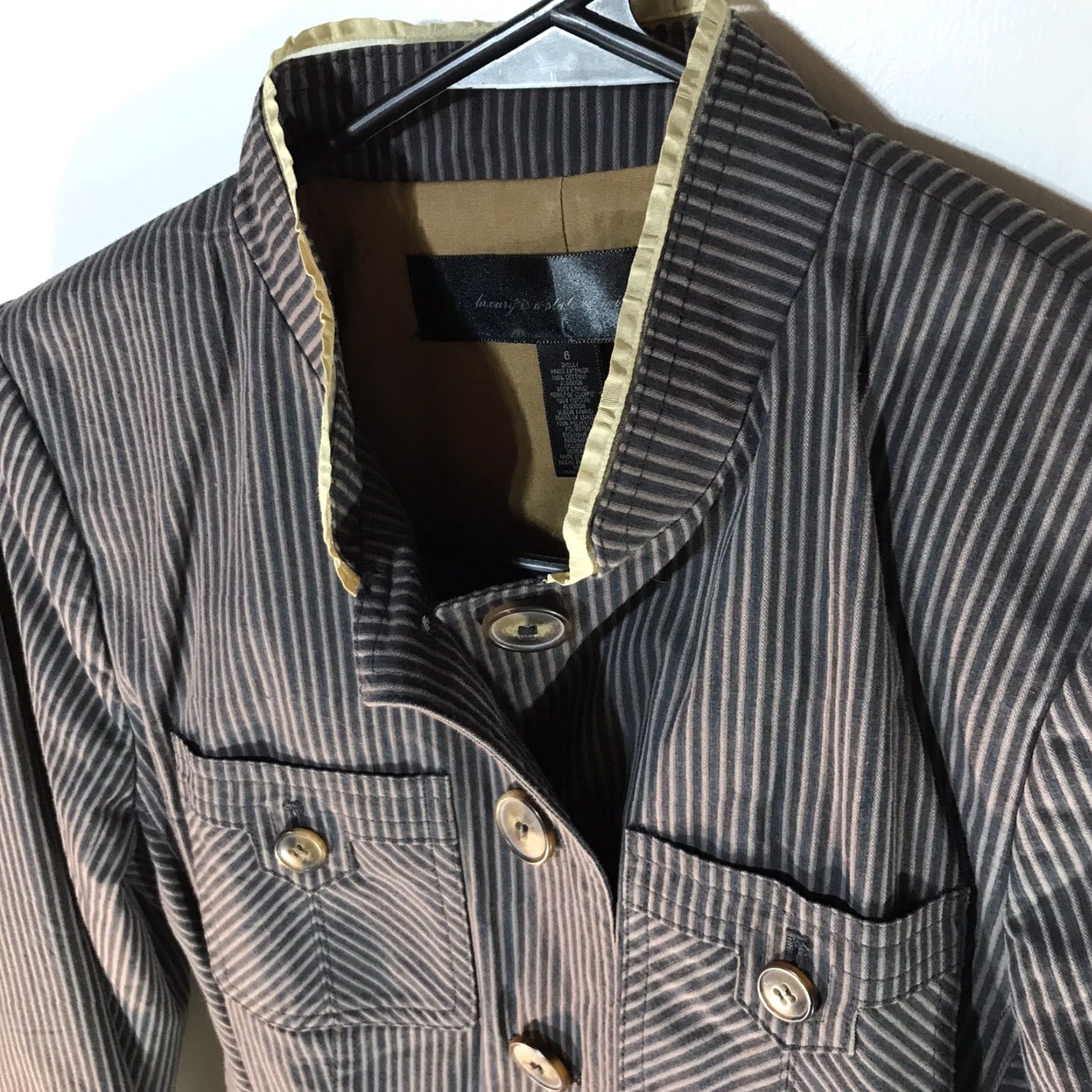 Vintage Apostrophe Women's Blue/Gray Striped Cotton Denim Jacket Mid-Length Belted Long Sleeve Size 6 Size M / US 6-8 / IT 42-44 - 3 Thumbnail