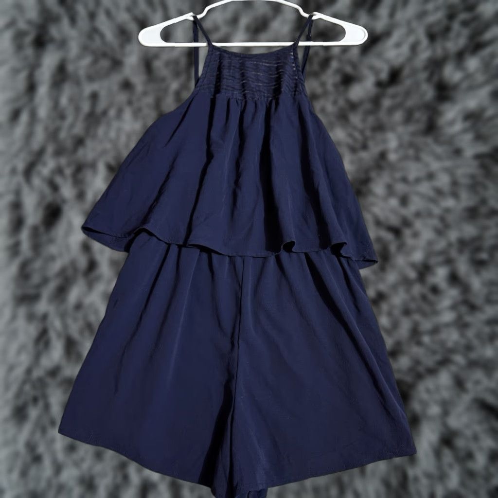 Vintage Alya Boho Romper Womens Small S Blue Lace Layered Flowy Romantic Festival Chic Sleeveless Wide-Leg One-Piece Casual Travel Spring Summer Womens Size 28" / US 6 / IT 42 - 1 Thumbnail