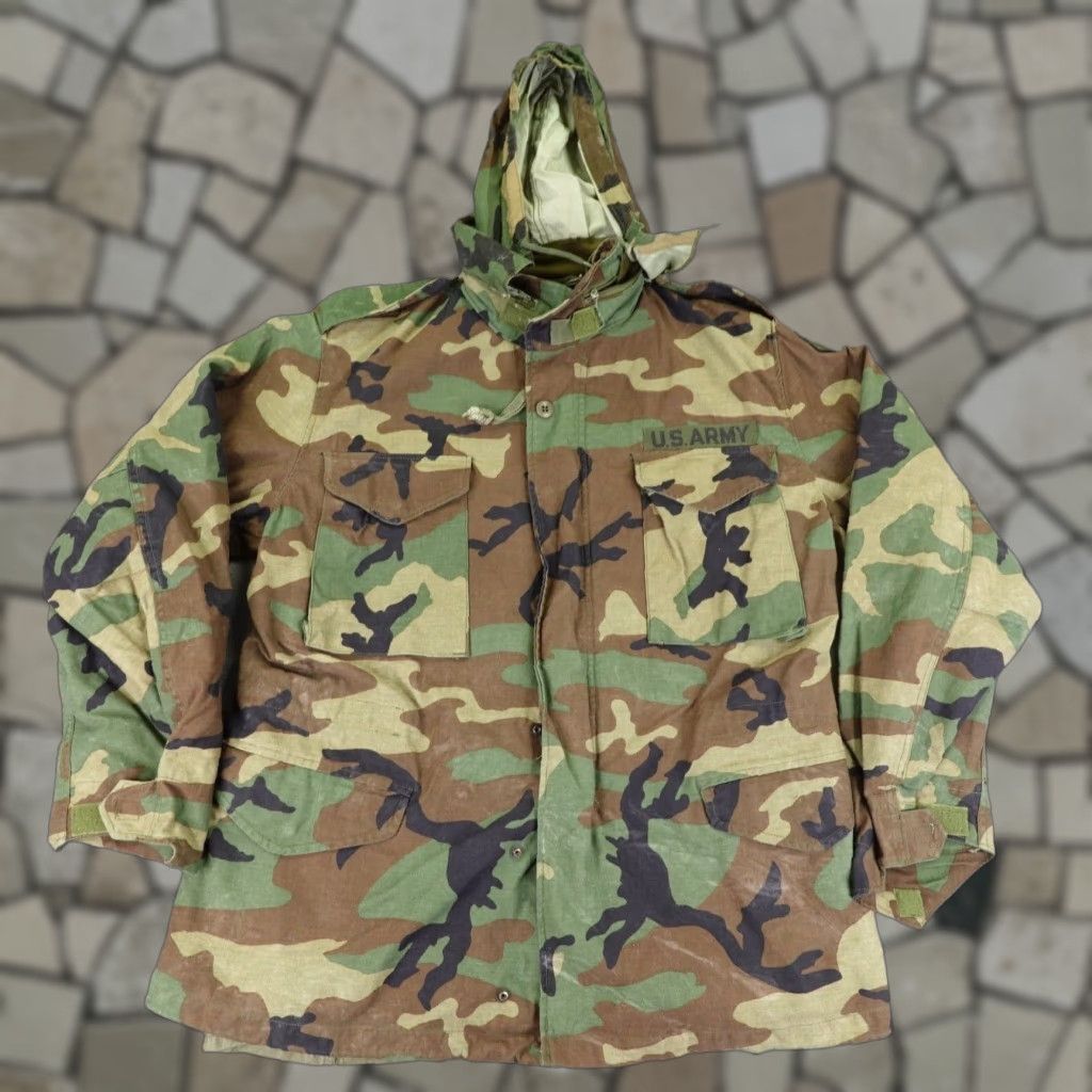Vintage VINTAGE US Army Jacket Mens Medium Camouflage Coat 80s Military Outdoor Canvas Brown 80s Mens M Jacket Size US M / EU 48-50 / 2 - 1 Thumbnail