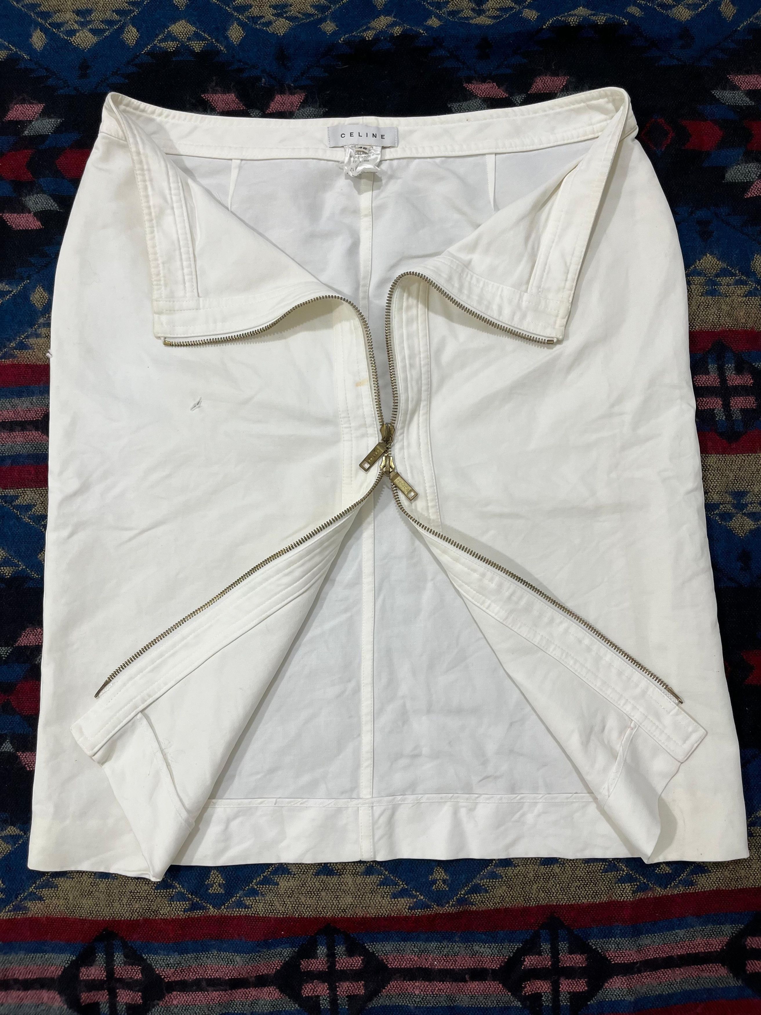 Celine Vintage Celine Double Zipper White Midi Skirt Size 31" - 3 Thumbnail