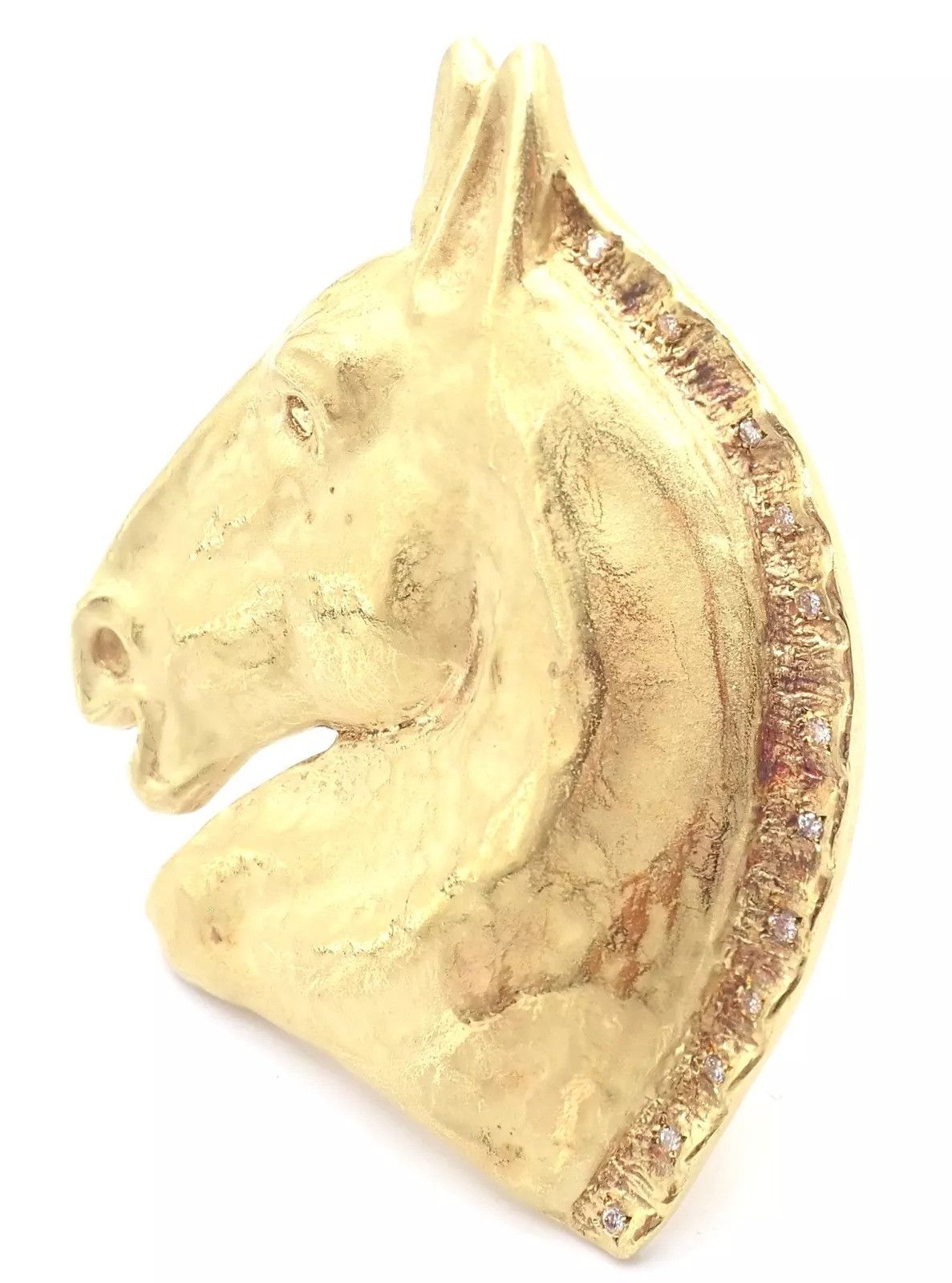 Hermes Paris 18k Solid Yellow Gold Diamond Horse Extra Large Brooch Size ONE SIZE - 11 Thumbnail