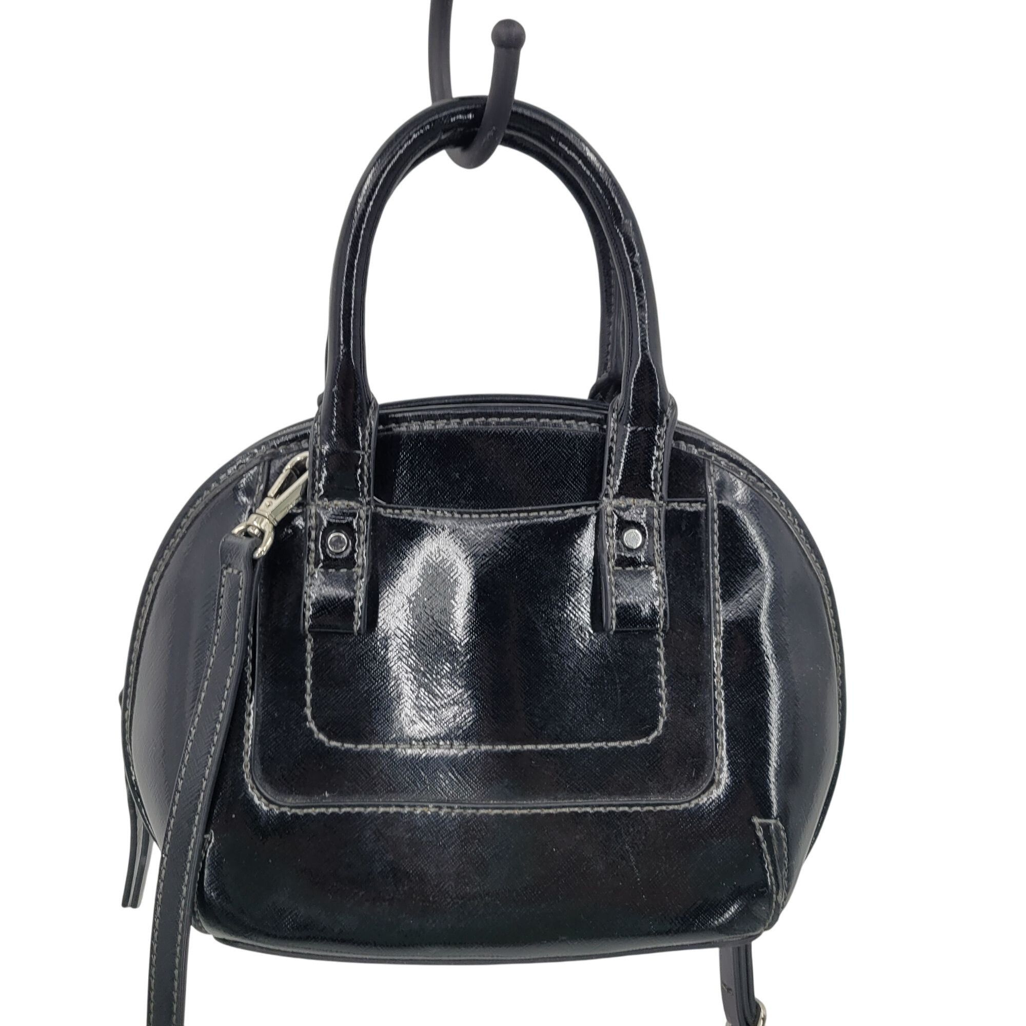 Nine West Vtg Black Faux Patent Leather Mini Top Handle Satchel Crossb Size ONE SIZE - 1 Thumbnail