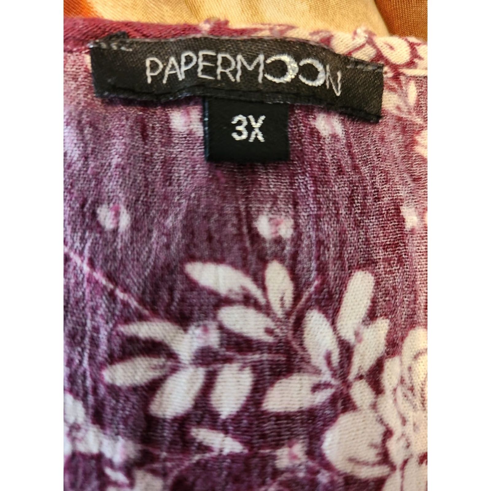 Vintage Papermoon Burgundy Clip Dot Floral Crinkle Top Bohemian Hippie 3X Purple Rayon 3/4 Sleeve Round Neck Blouse Women Plus Size Casual/Nights/Travel Size XXL / US 16-18 / IT 52-54 - 6 Thumbnail