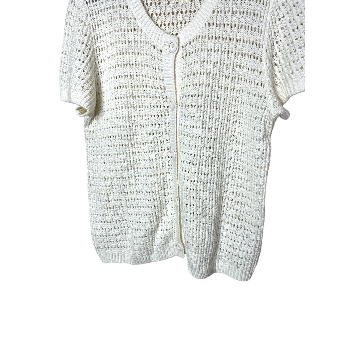 Jones New York Jones New York Sport White Knit Linen Blend Cardigan Sweater Size M / US 6-8 / IT 42-44 - 3 Thumbnail