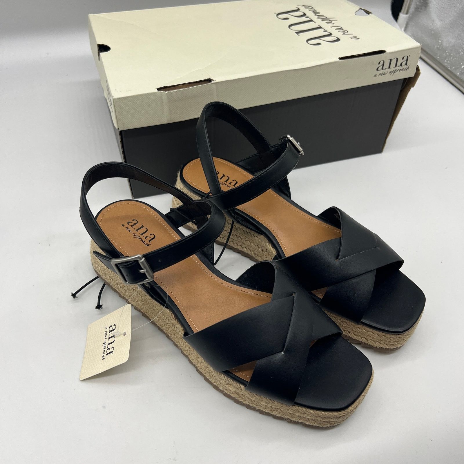 Other a.n.a Womens Eloise Wedge Sandals Black Casual Sh Size US 8.5 / IT 38.5 - 2 Thumbnail