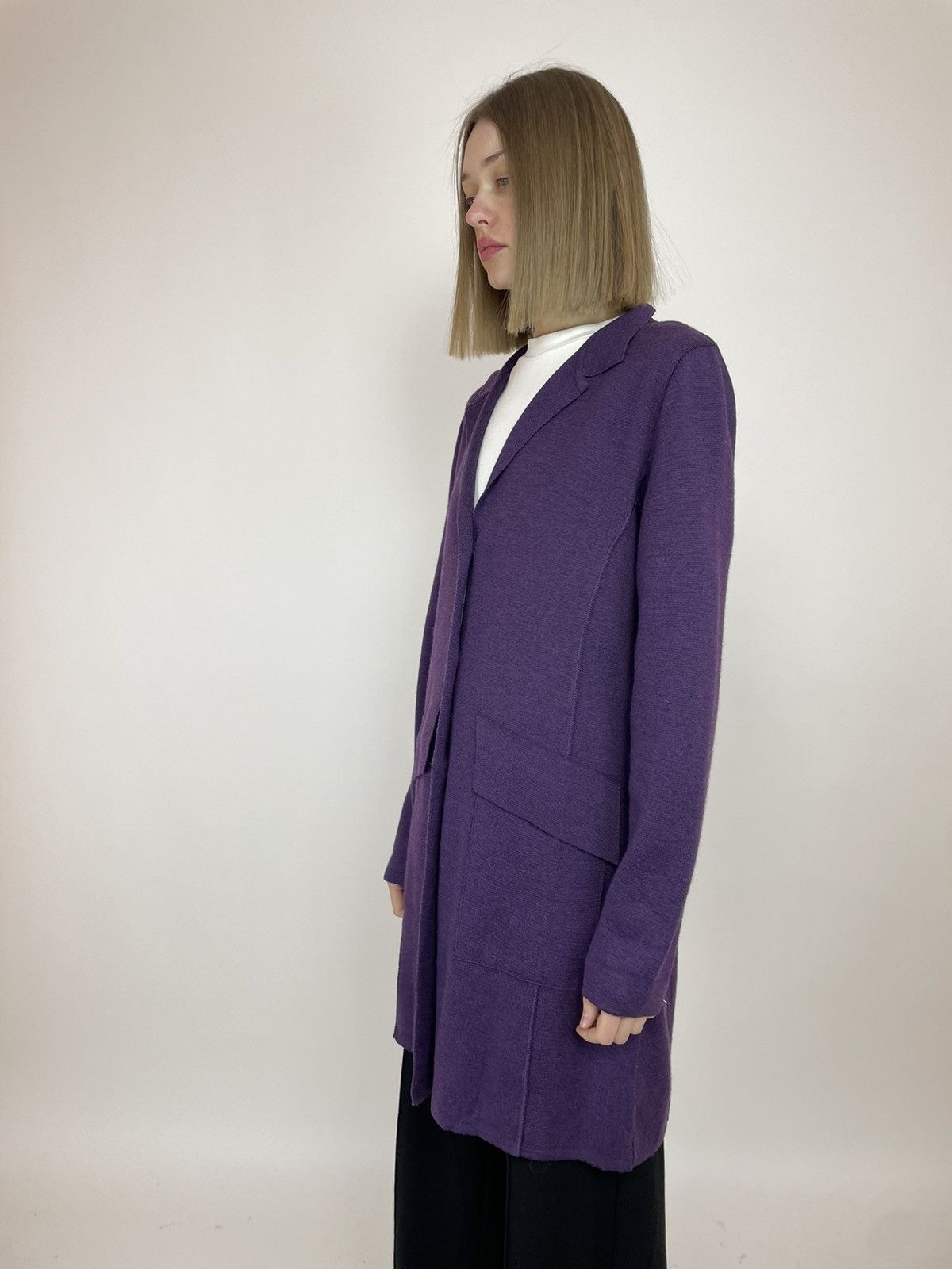 Designer Georg Maier Purple wool cardigan Reine Schurwolle wool Size XL / US 12-14 / IT 48-50 - 3 Thumbnail