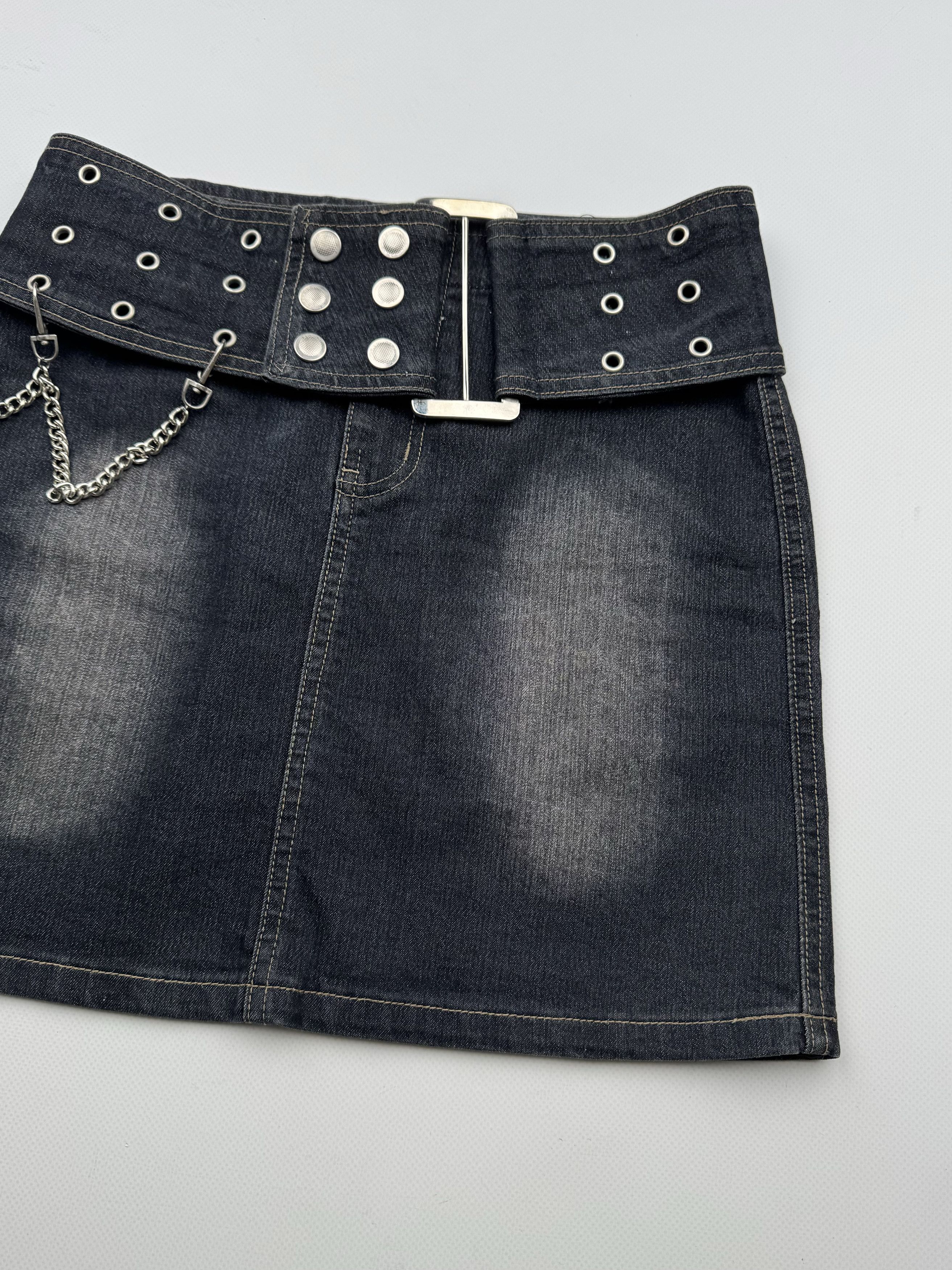 Vintage 90's Mini Skirt With Wide Belt B32(V499)E2 Size 26" / US 2 / IT 38 - 3 Thumbnail